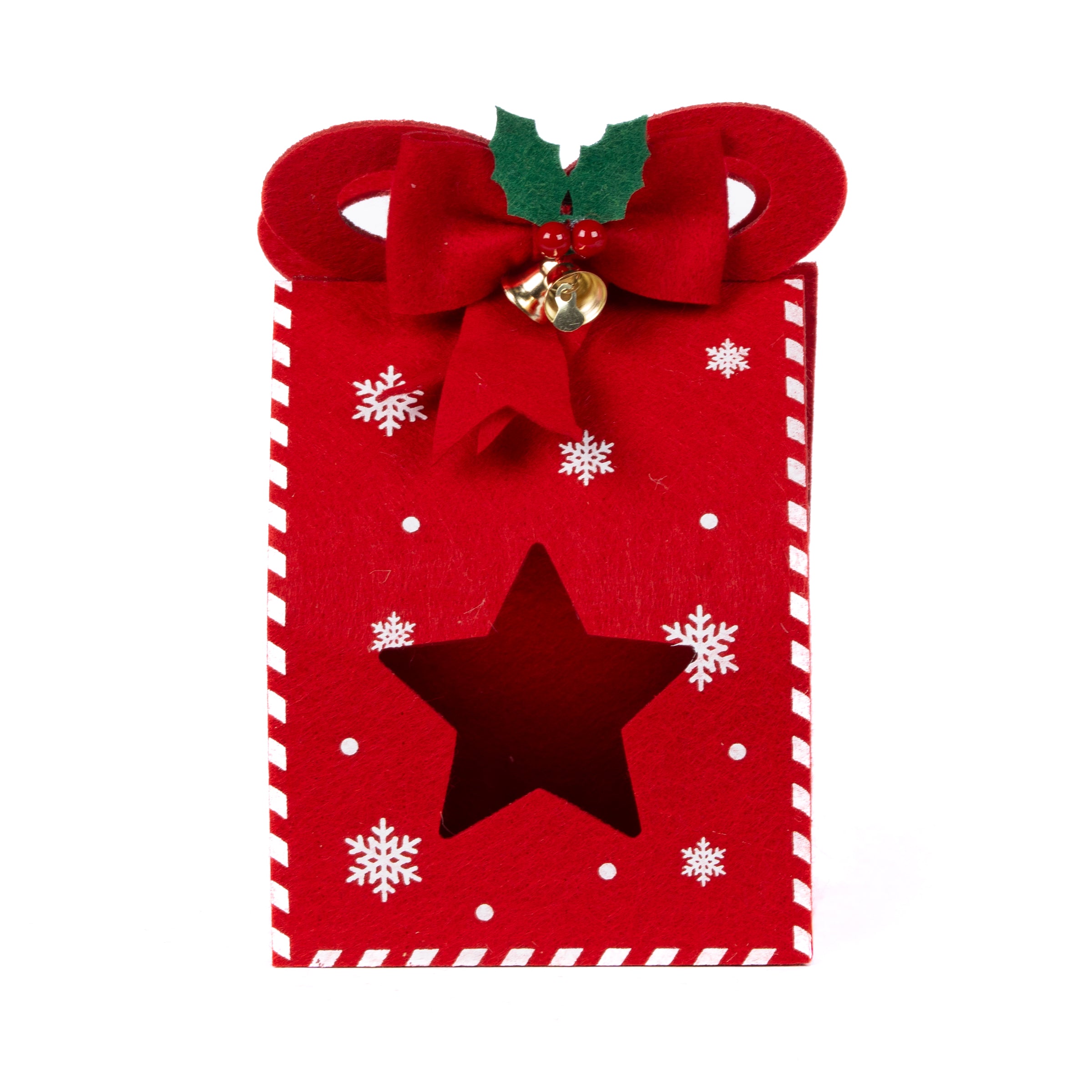 Bag Pacco regalo Nataliza in feltro decorata con fiocco, decorazione Natalizia.