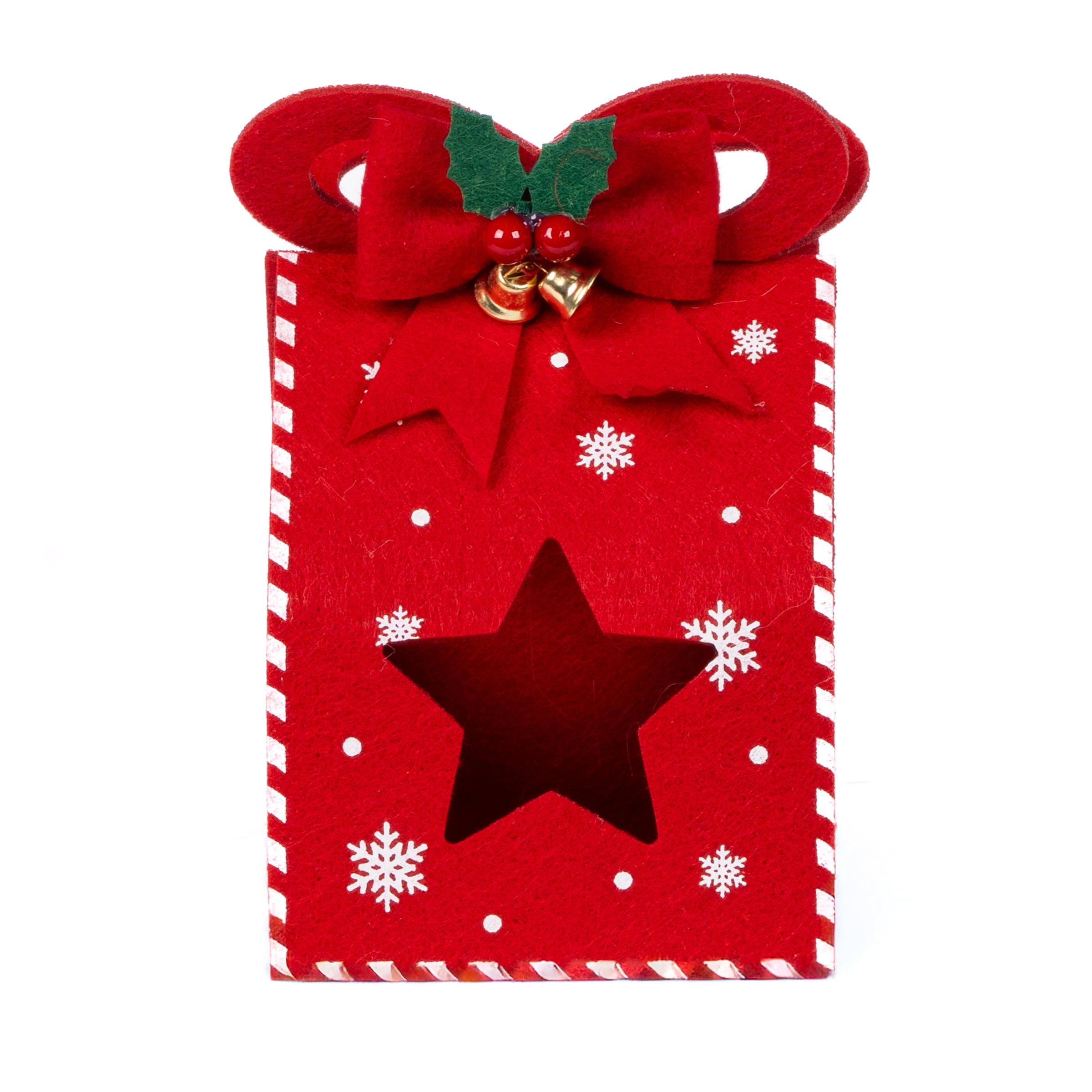 Bag Pacco regalo Nataliza in feltro decorata con fiocco, decorazione Natalizia.