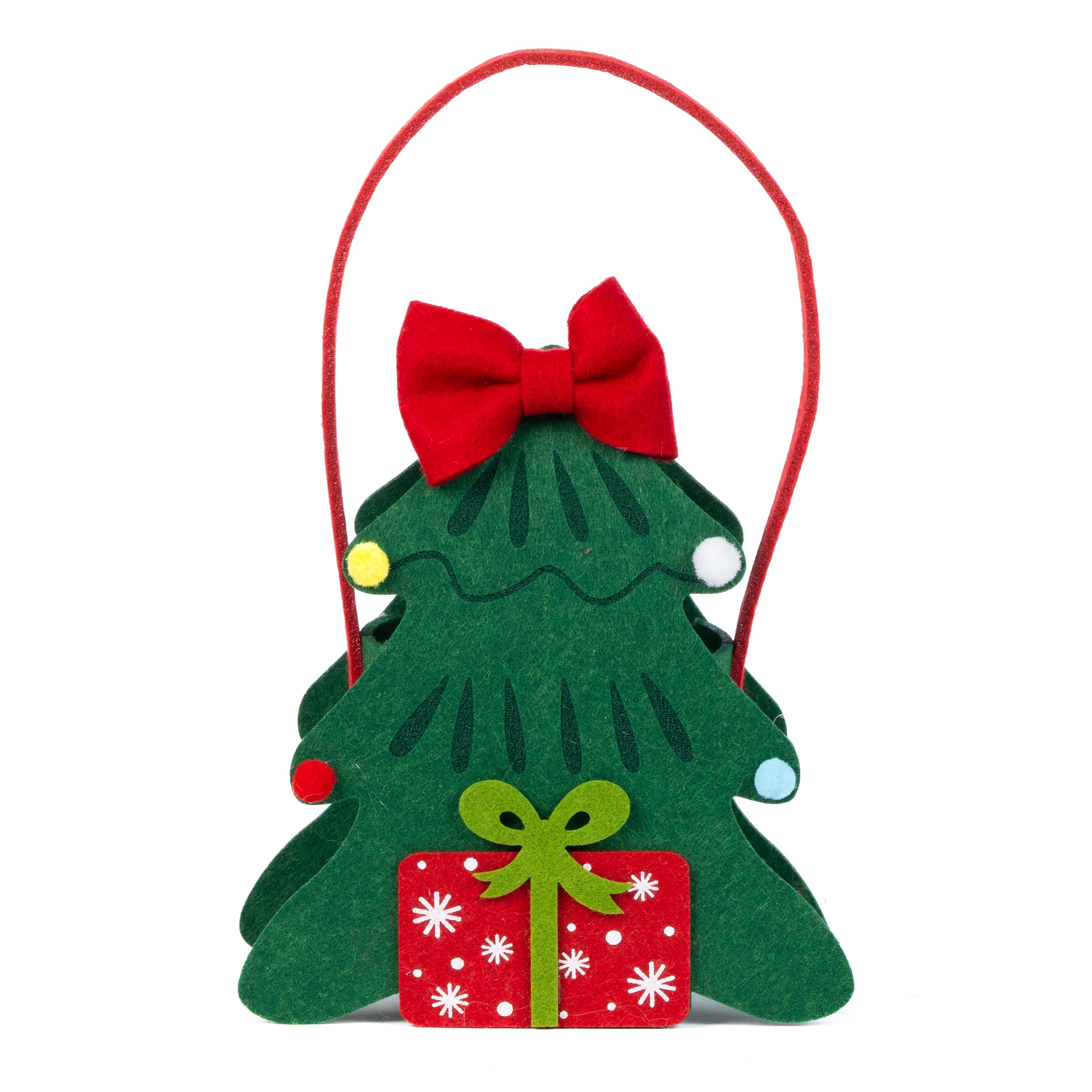 Bag Allbero Natalizo in feltro decorata con pacco regalo, decorazione Natalizia.