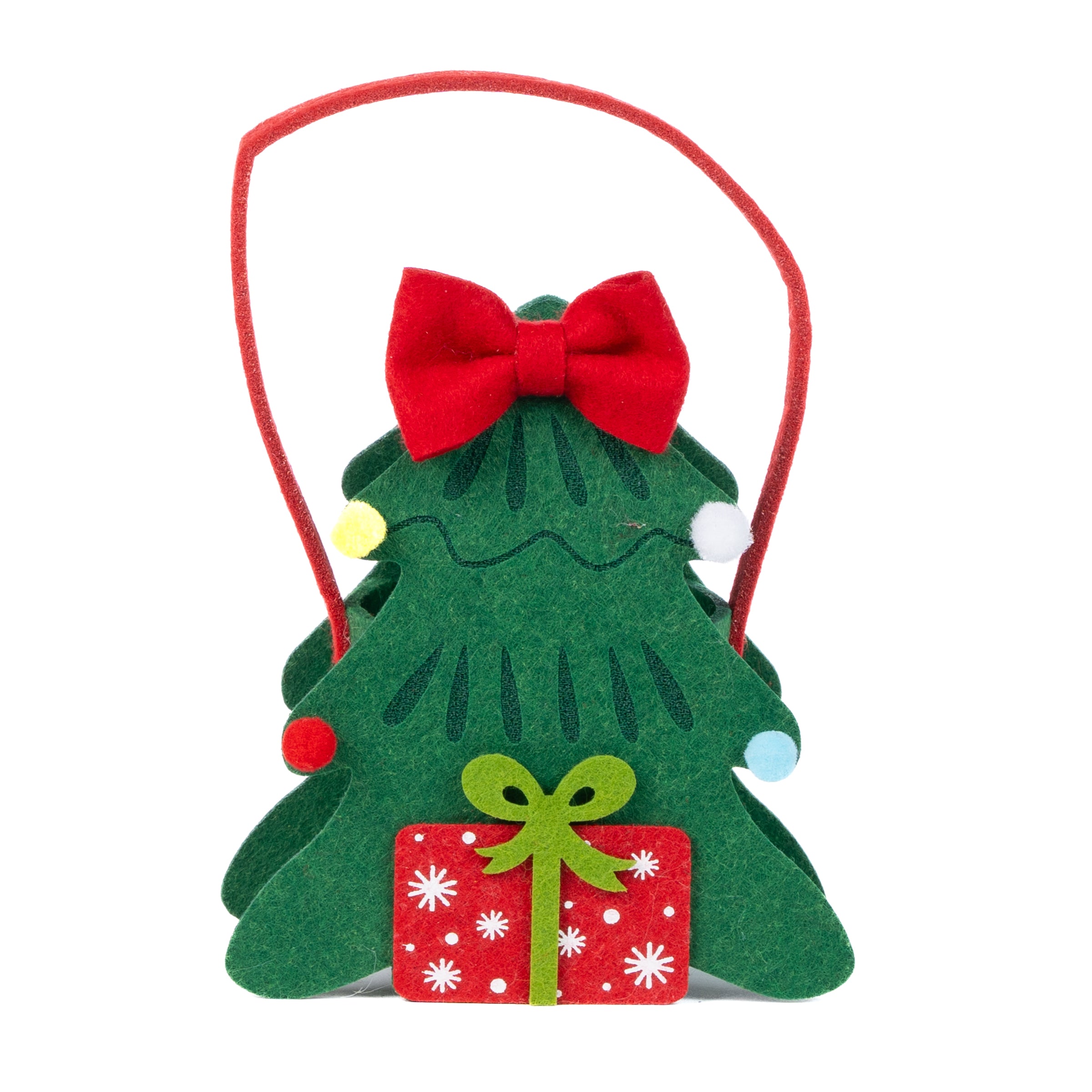 Bag Allbero Natalizo in feltro decorata con pacco regalo, decorazione Natalizia.