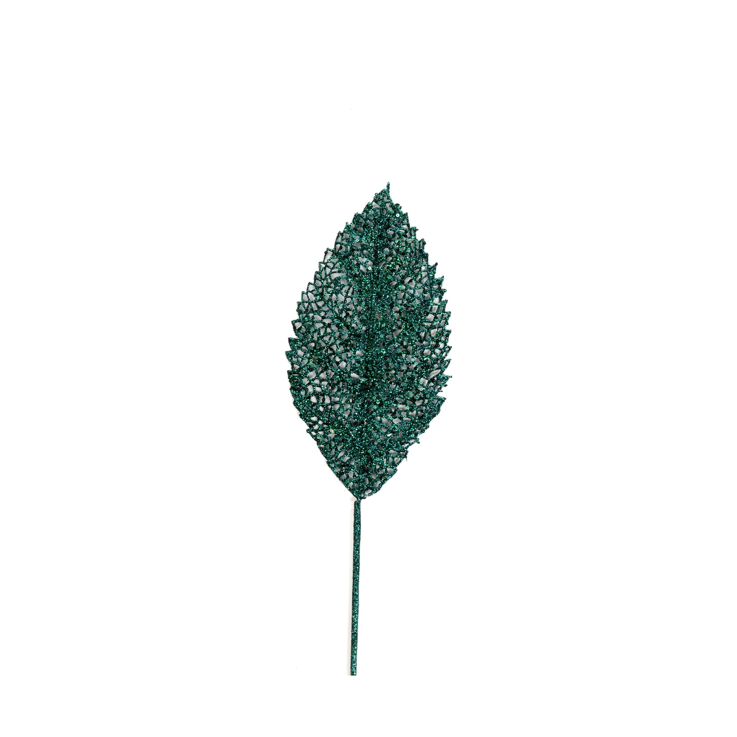 Ramo Foglia di colore verde con Glitter, decorazione Natalizia.