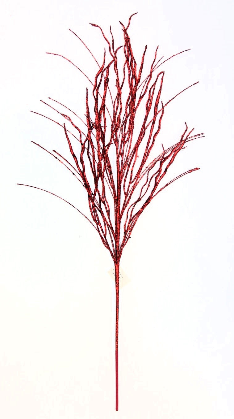 Ramo Multifili di colore rosso con Glitter, decorazione Natalizia.