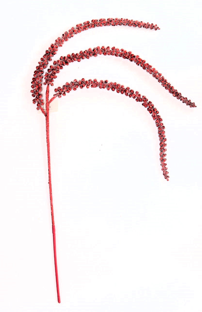 Ramo 3 pendenti di colore rosso con Glitter, decorazione Natalizia.