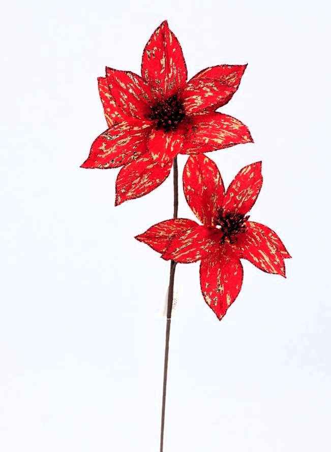 Ramo 2 stelle di colore rosso con Glitter, decorazione Natalizia.