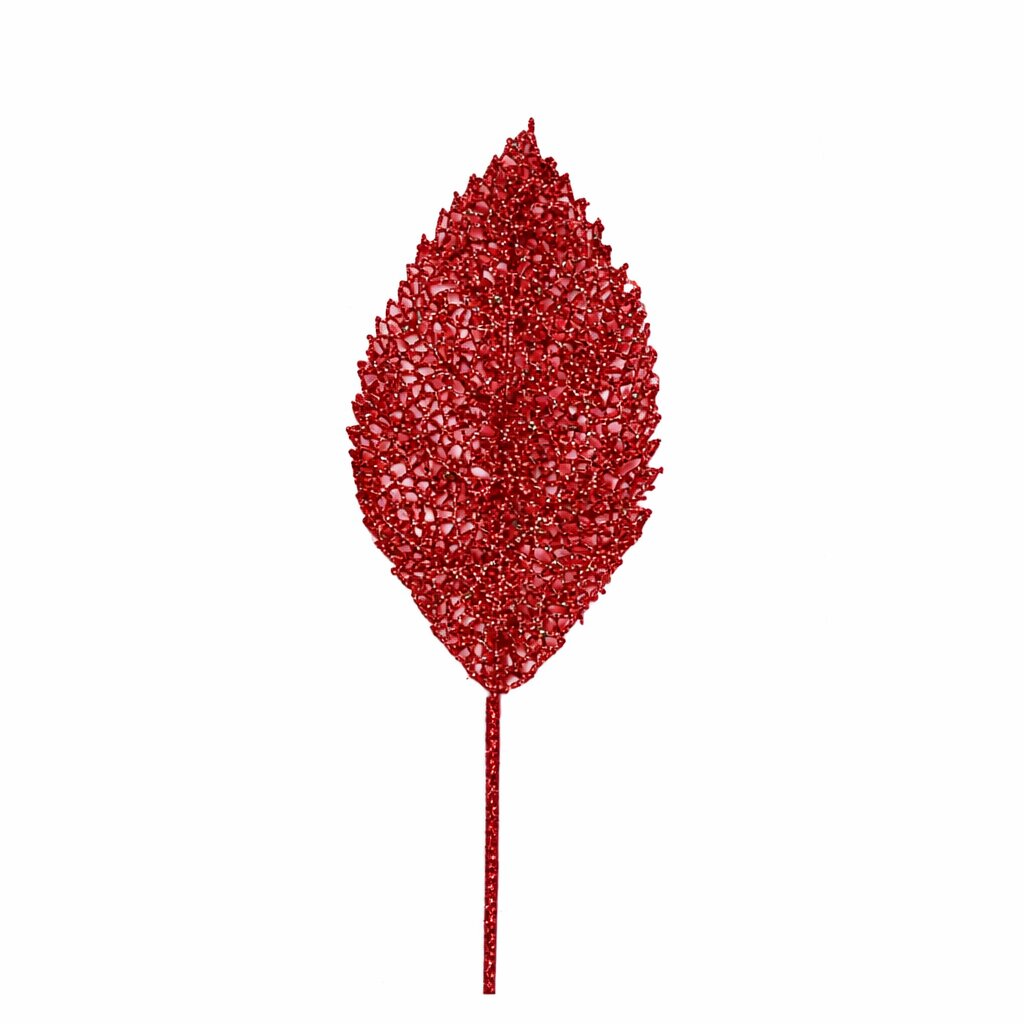 Ramo Foglia di colore rosso con Glitter, decorazione Natalizia.