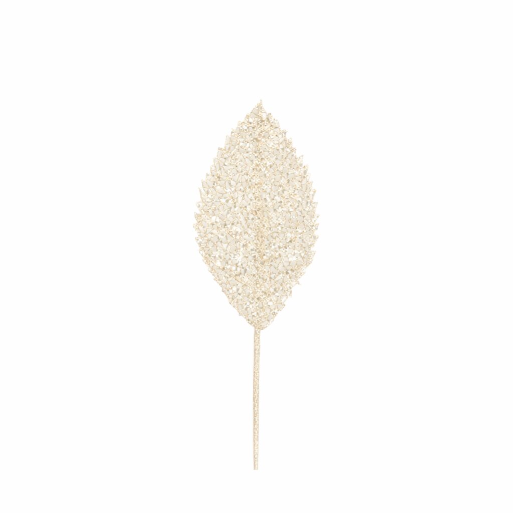 Ramo Foglia di colore crema con Glitter, decorazione Natalizia.