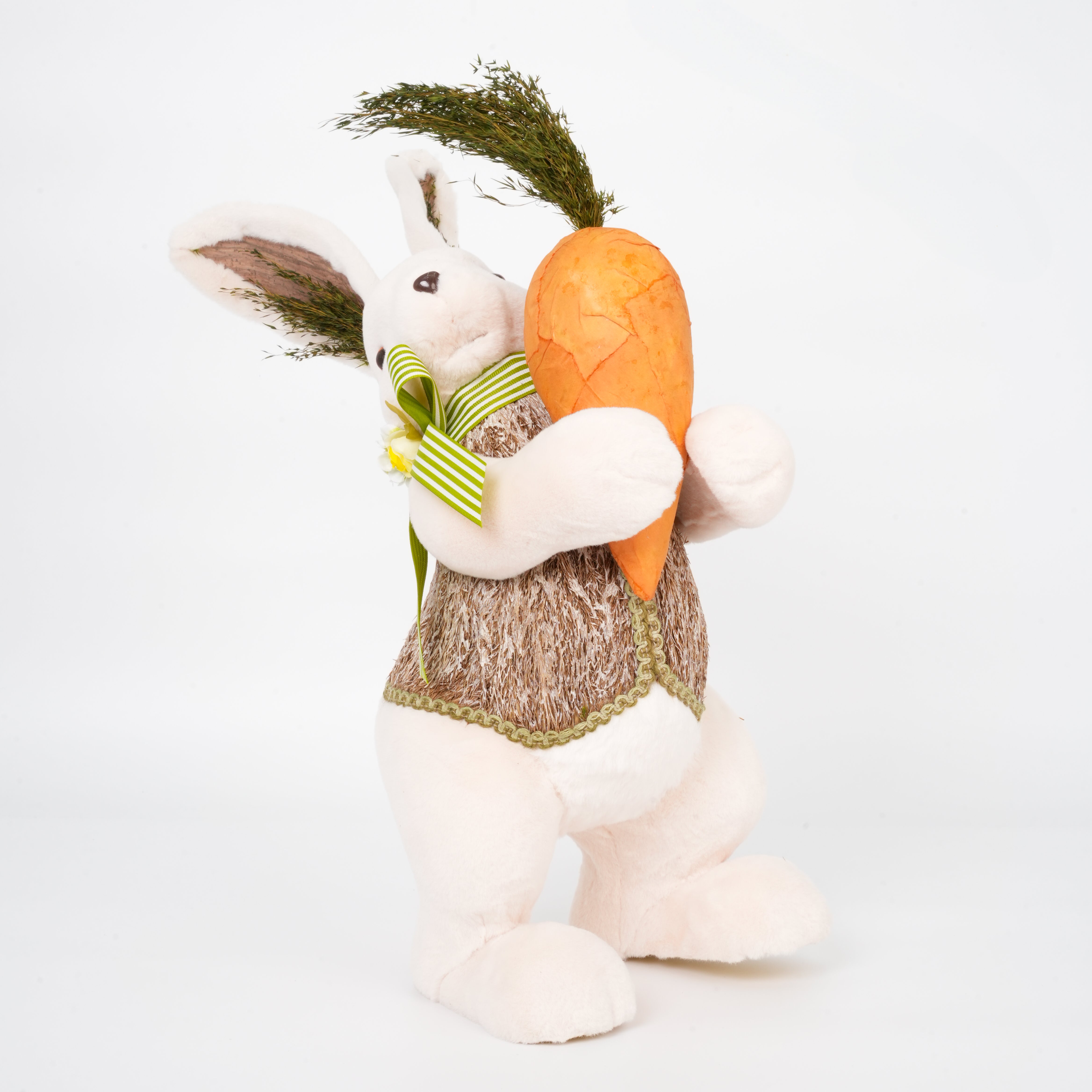 Coniglio decorativo con carota effetto peluche, 35x23x46 , decorazioni pasquali