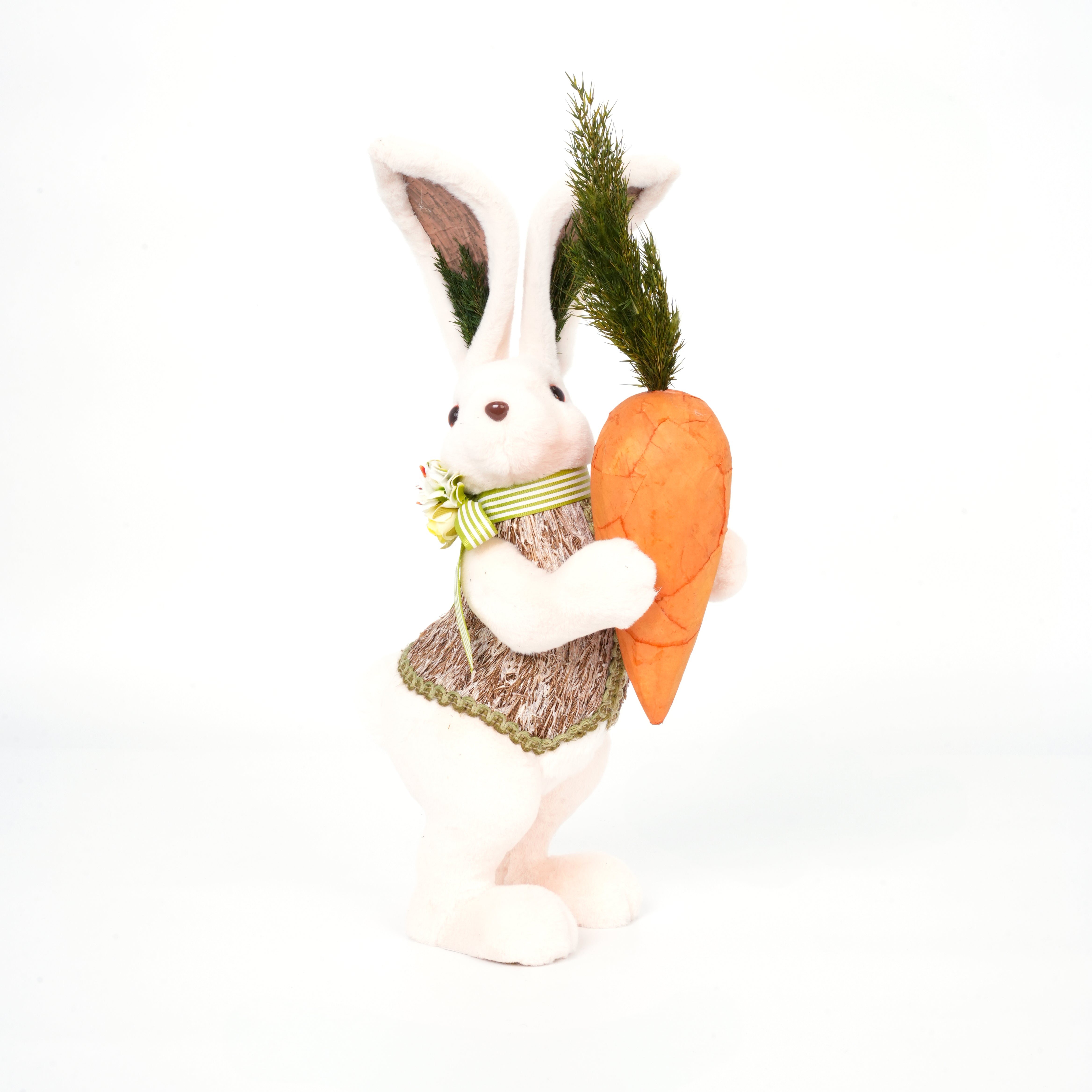 Coniglio decorativo con carota effetto peluche, 27x13x33cm , decorazioni pasquali