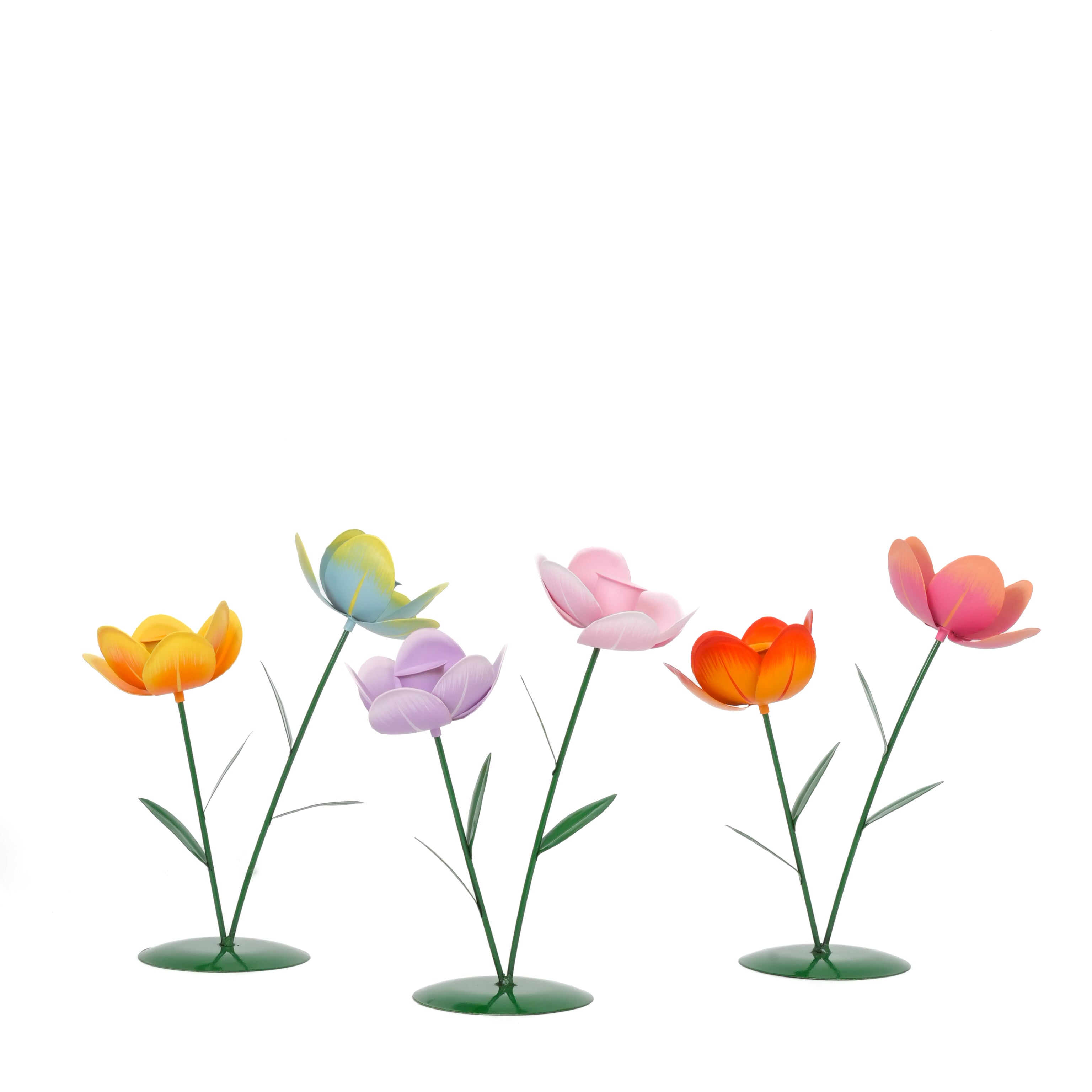 Fiore tulipano in metallo con 2 portacandela tea light