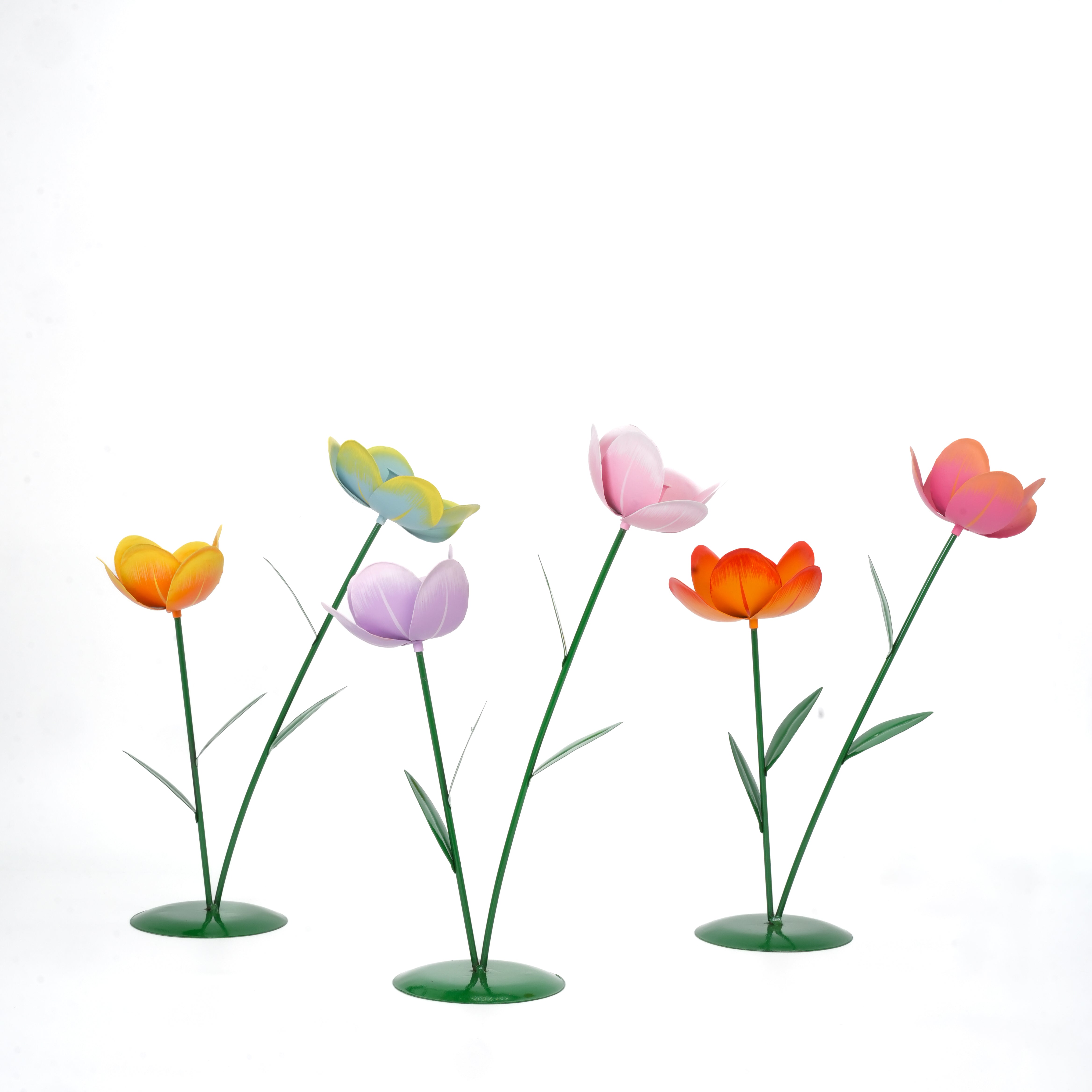 Fiore tulipano in metallo con 2 portacandela tea light