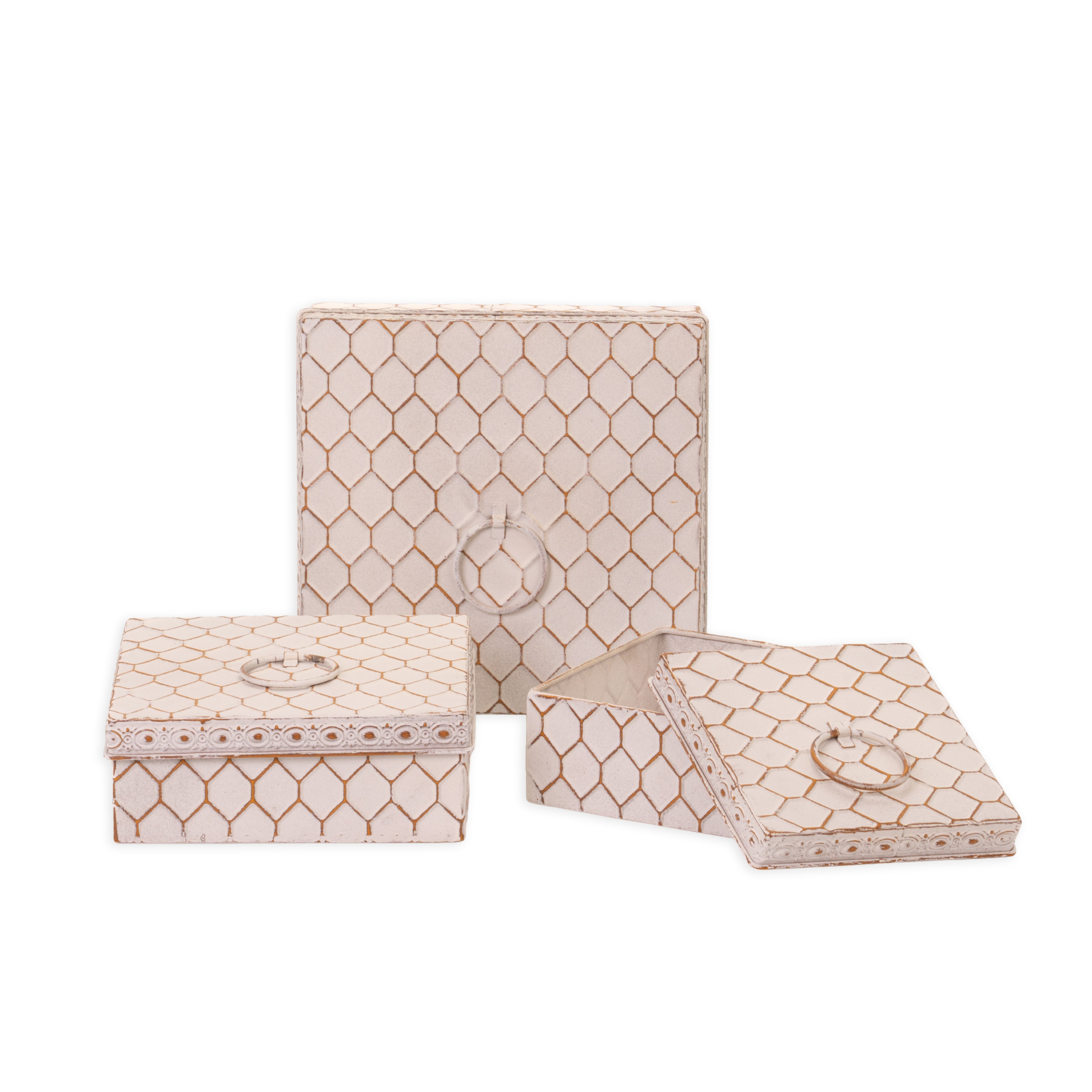 Set 3 scatole bianco shabby, 23x23x8,confezioni, allestimento, regalo