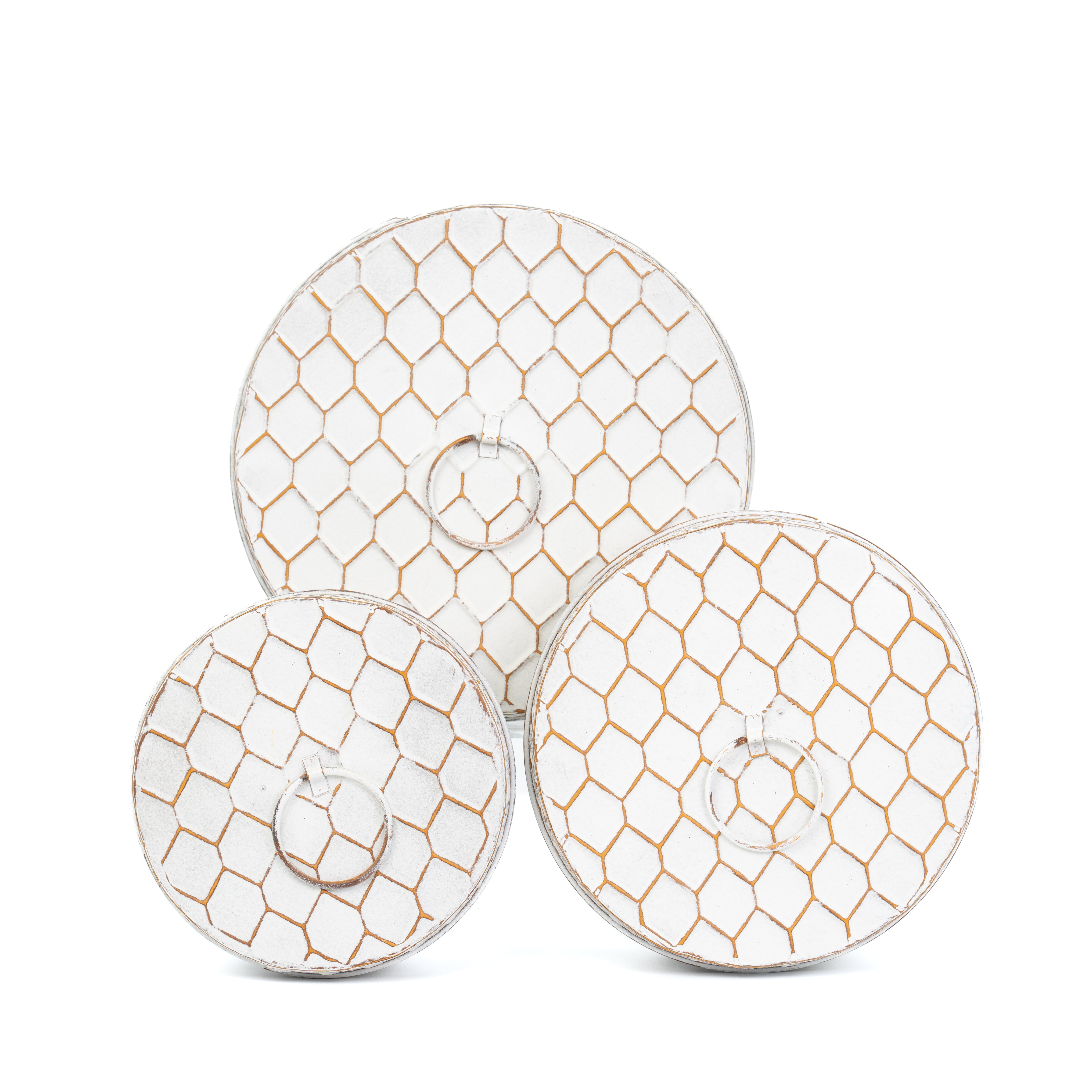 Set 3 scatole bianco shabby, D.23x8,confezioni, allestimento, regalo