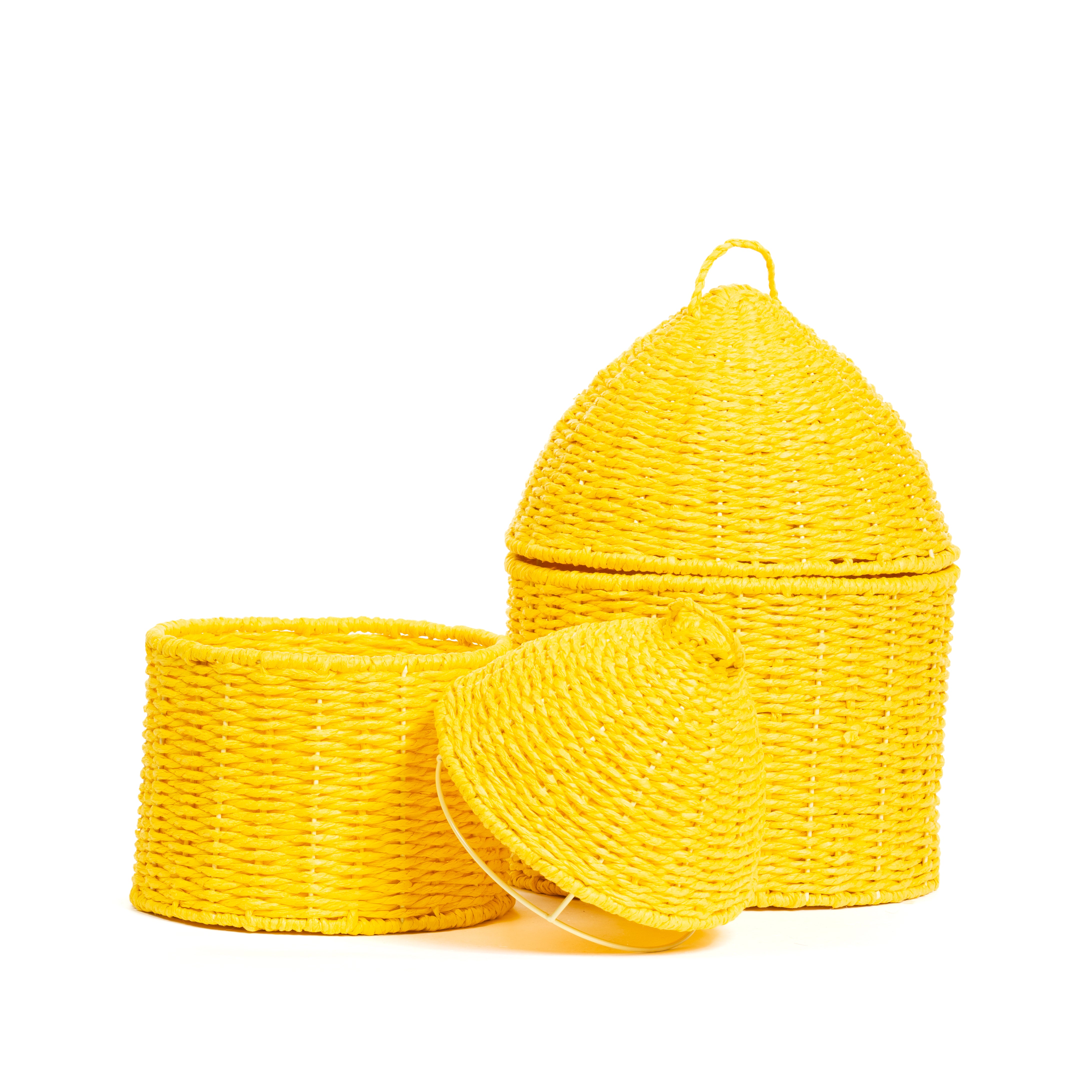 Set 2 cesti con coperchio in juta giallo, 25x34cm,composizioni floreali, confezioni