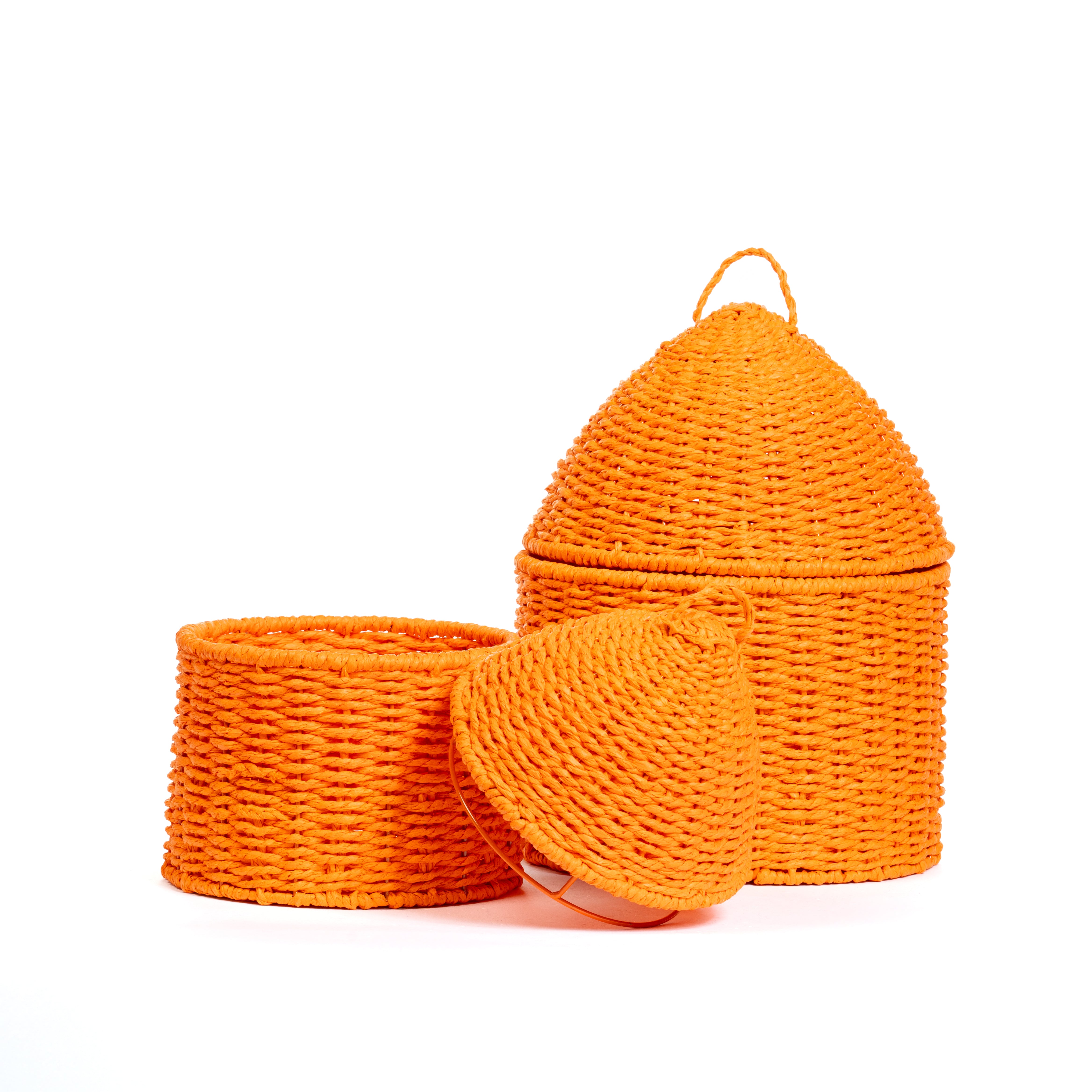 Set 2 cesti con coperchio in juta arancione, 25x34cm,composizioni floreali, confezioni