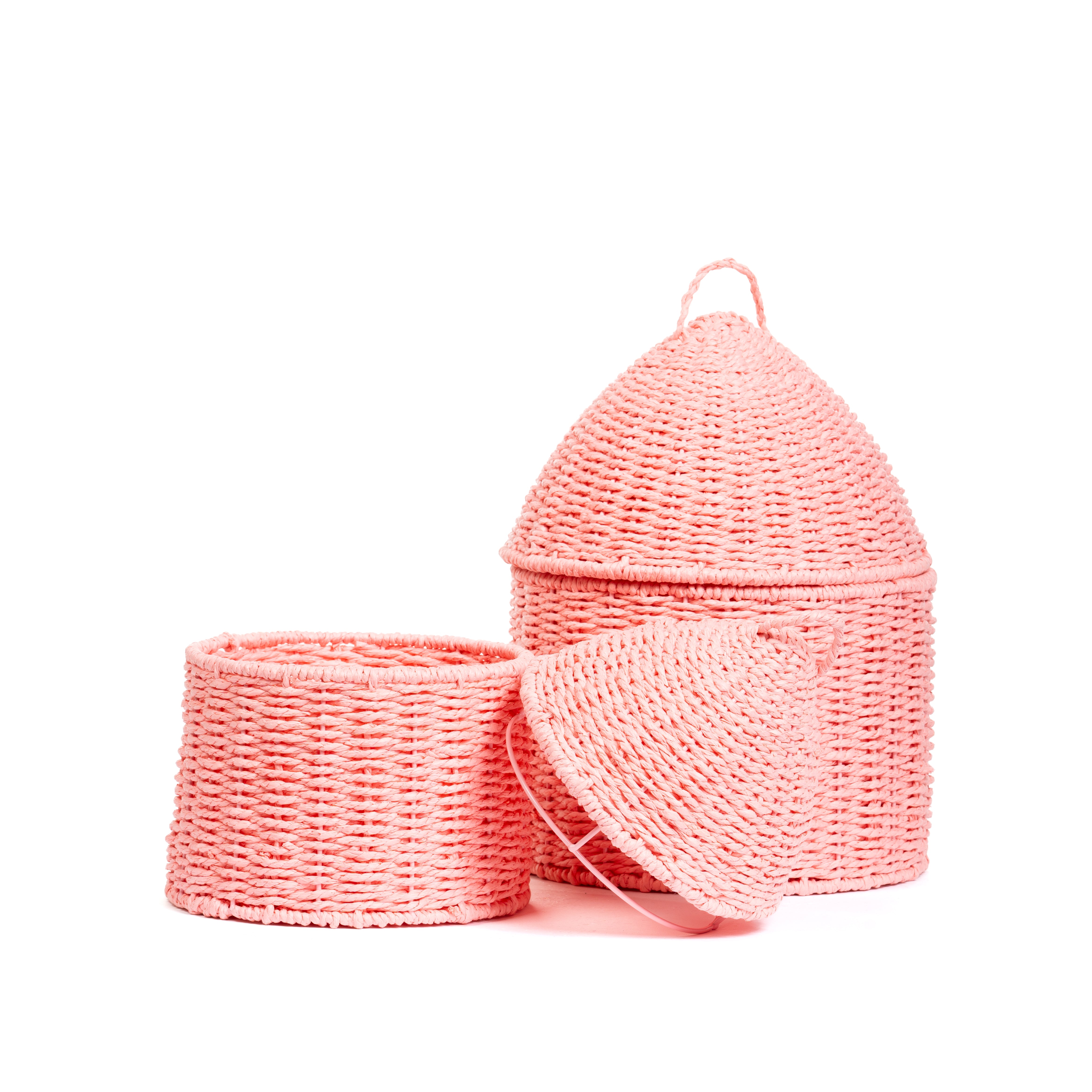 Set 2 cesti con coperchio in juta rosa, 25x34cm,composizioni floreali, confezioni