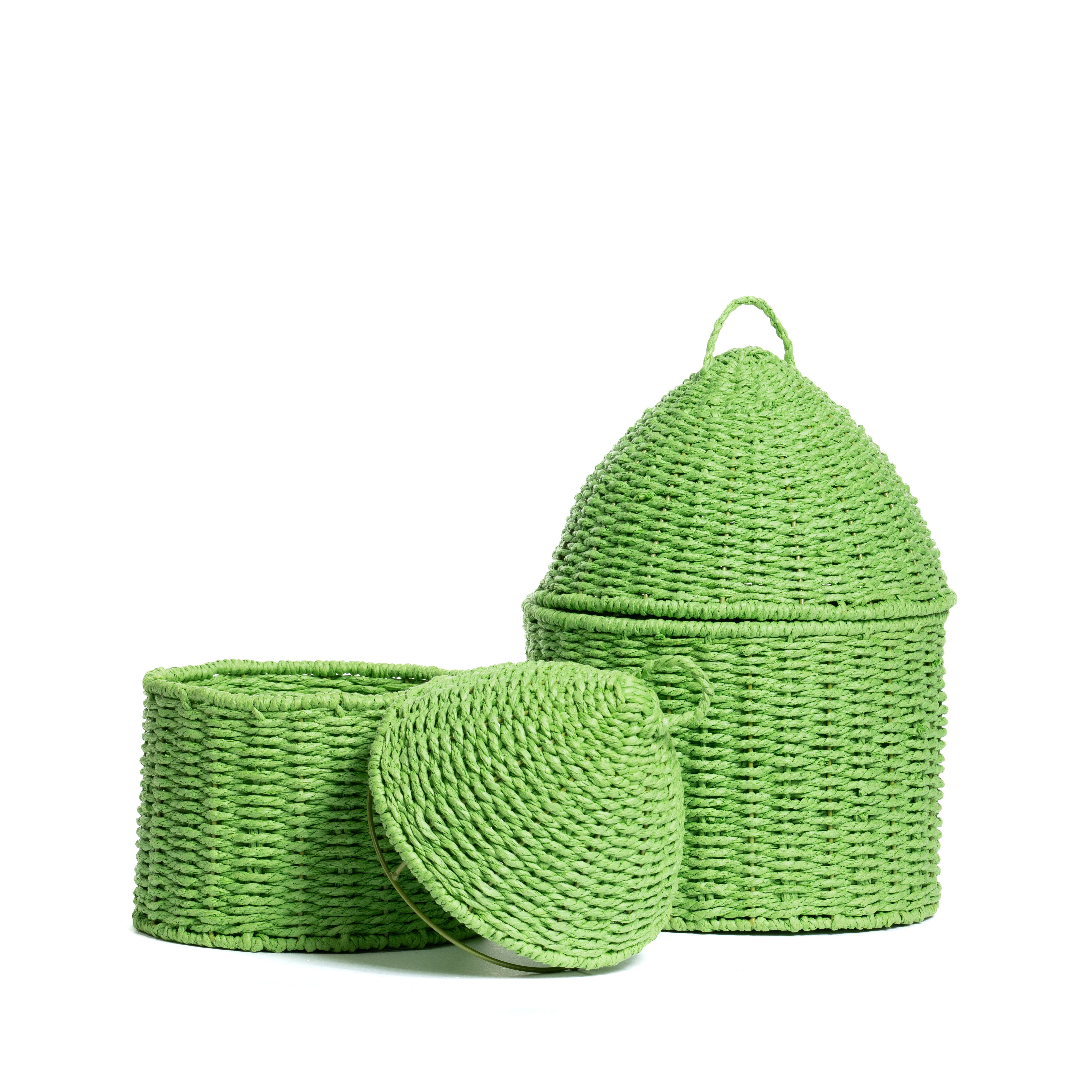 Set 2 cesti con coperchio in juta verde,composizioni floreali, confezioni