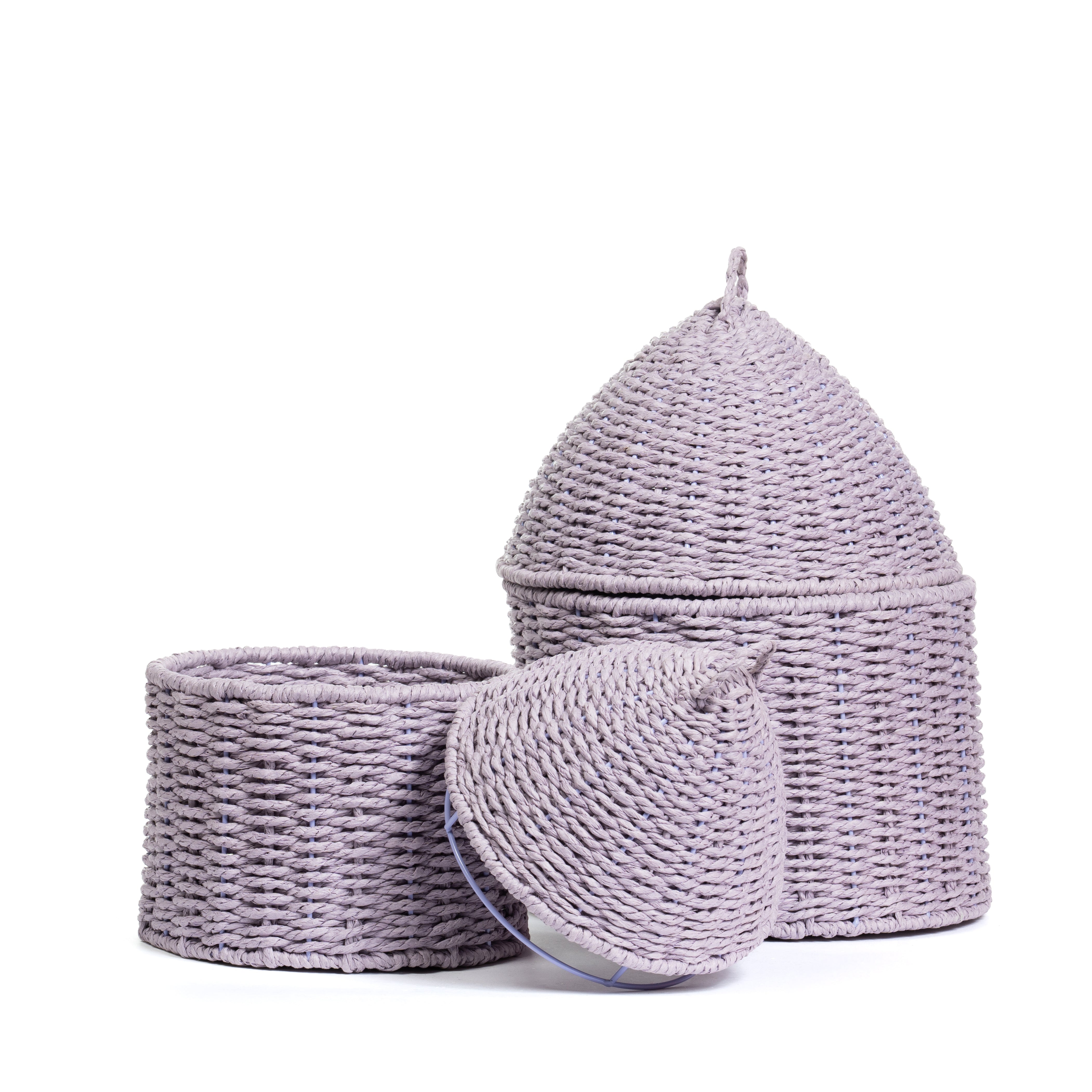 Set 2 cesti con coperchio in juta lilla, 25x34cm,composizioni floreali, confezioni