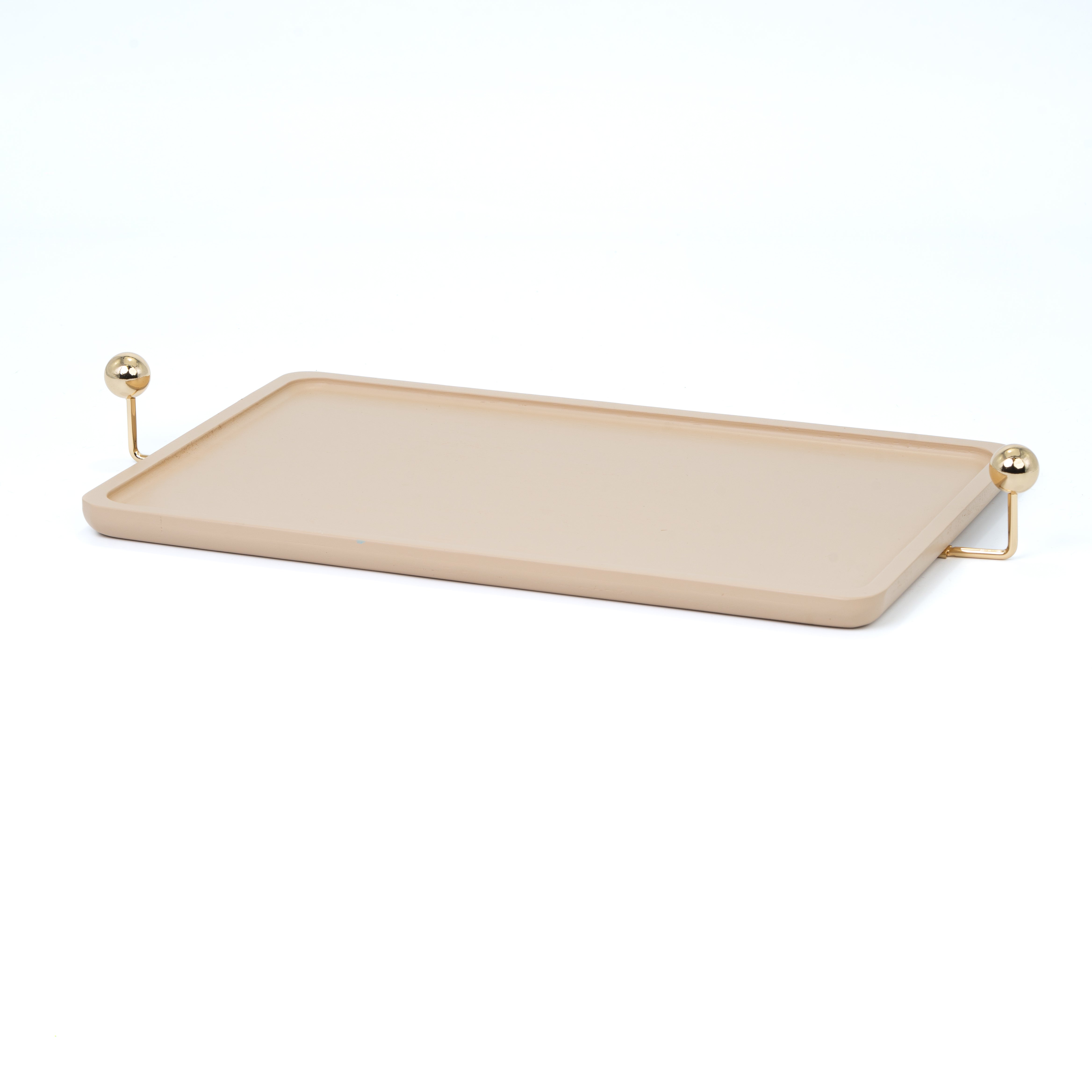 Vassoio Rettangolare in Legno Color Tortora con manici color oro