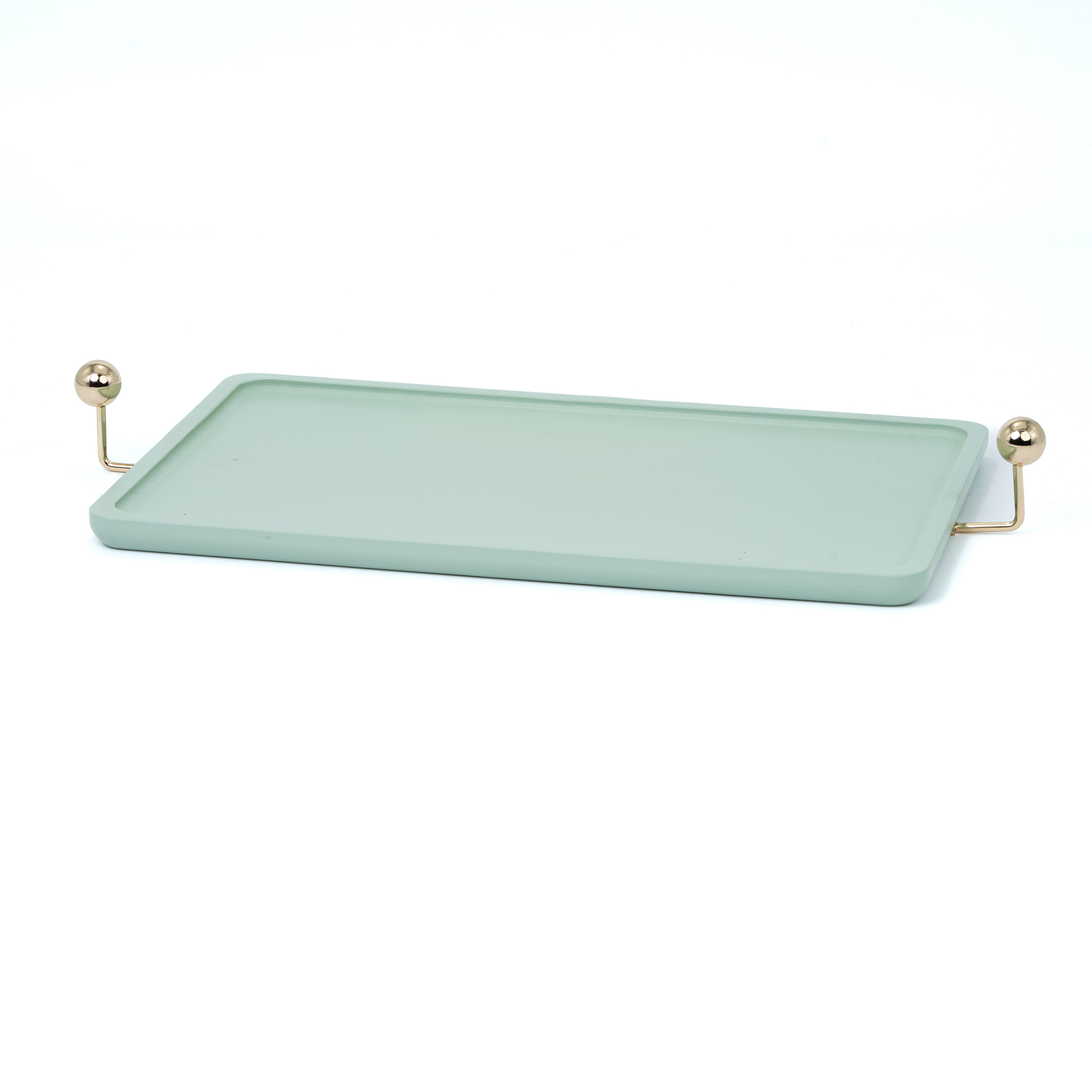 Vassoio Rettangolare in Legno Color Verde con manici color oro
