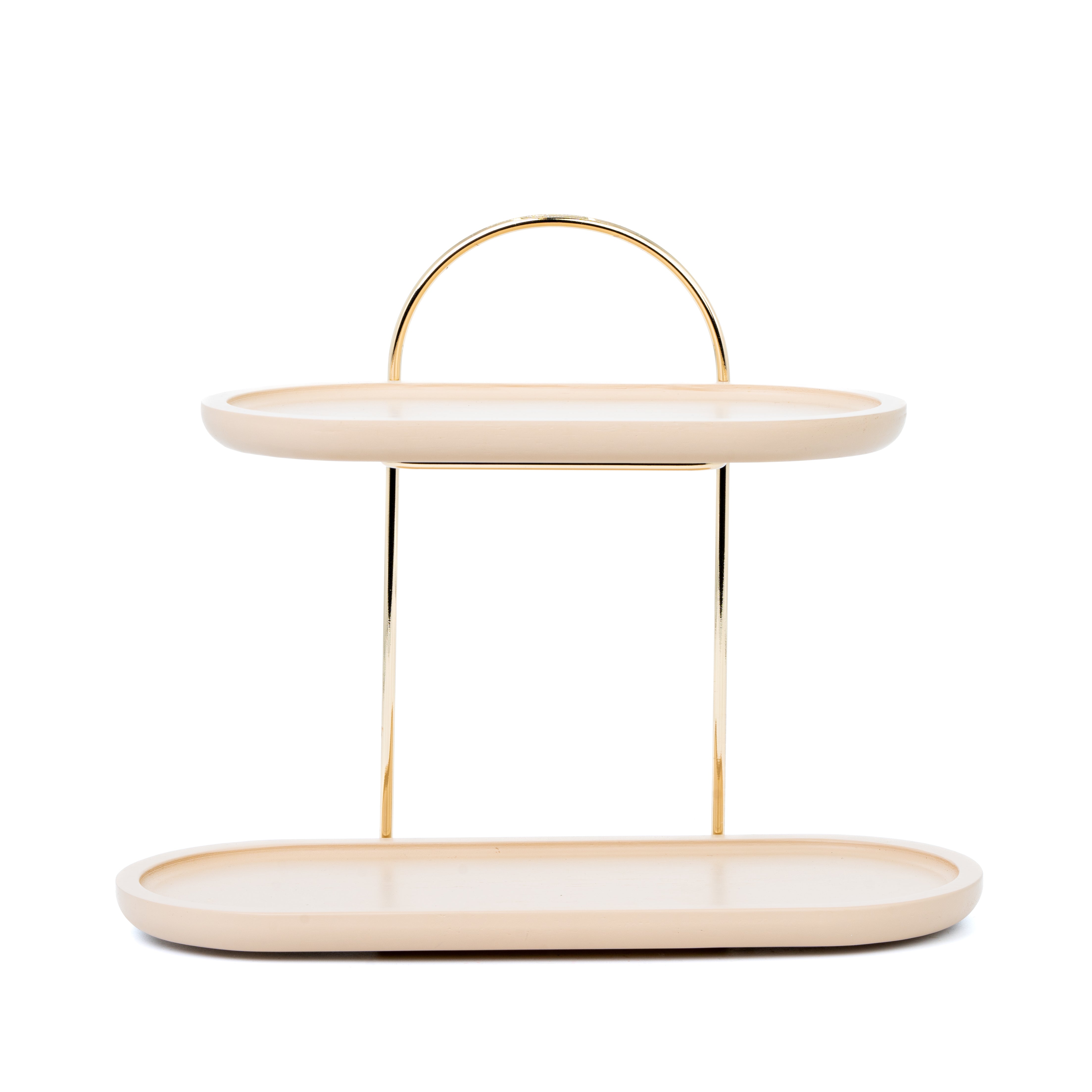 Alzatina a 2 piani ovali in Legno Color Tortora con struttura color oro