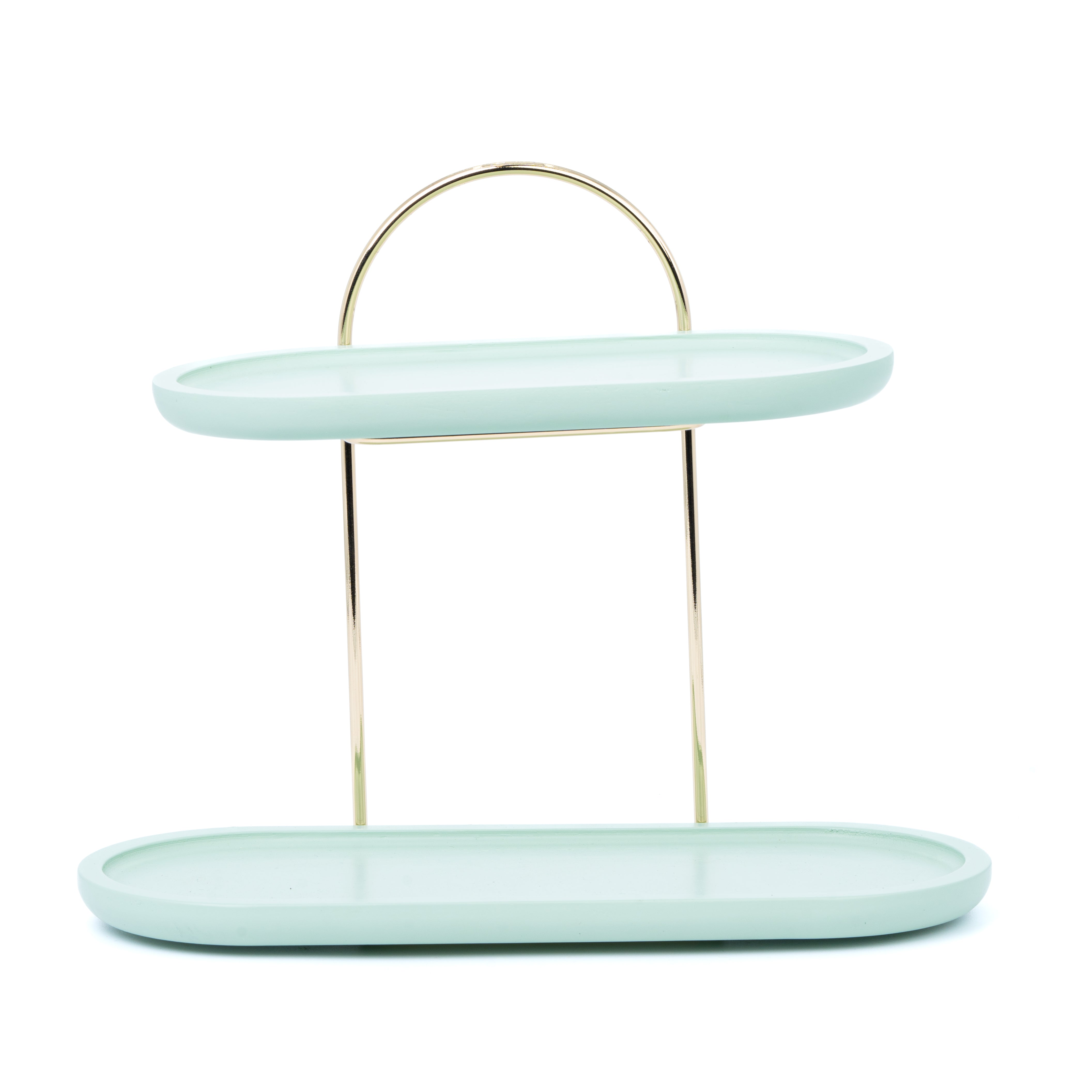 Alzatina a 2 piani ovali in Legno Color Verde con struttura color oro