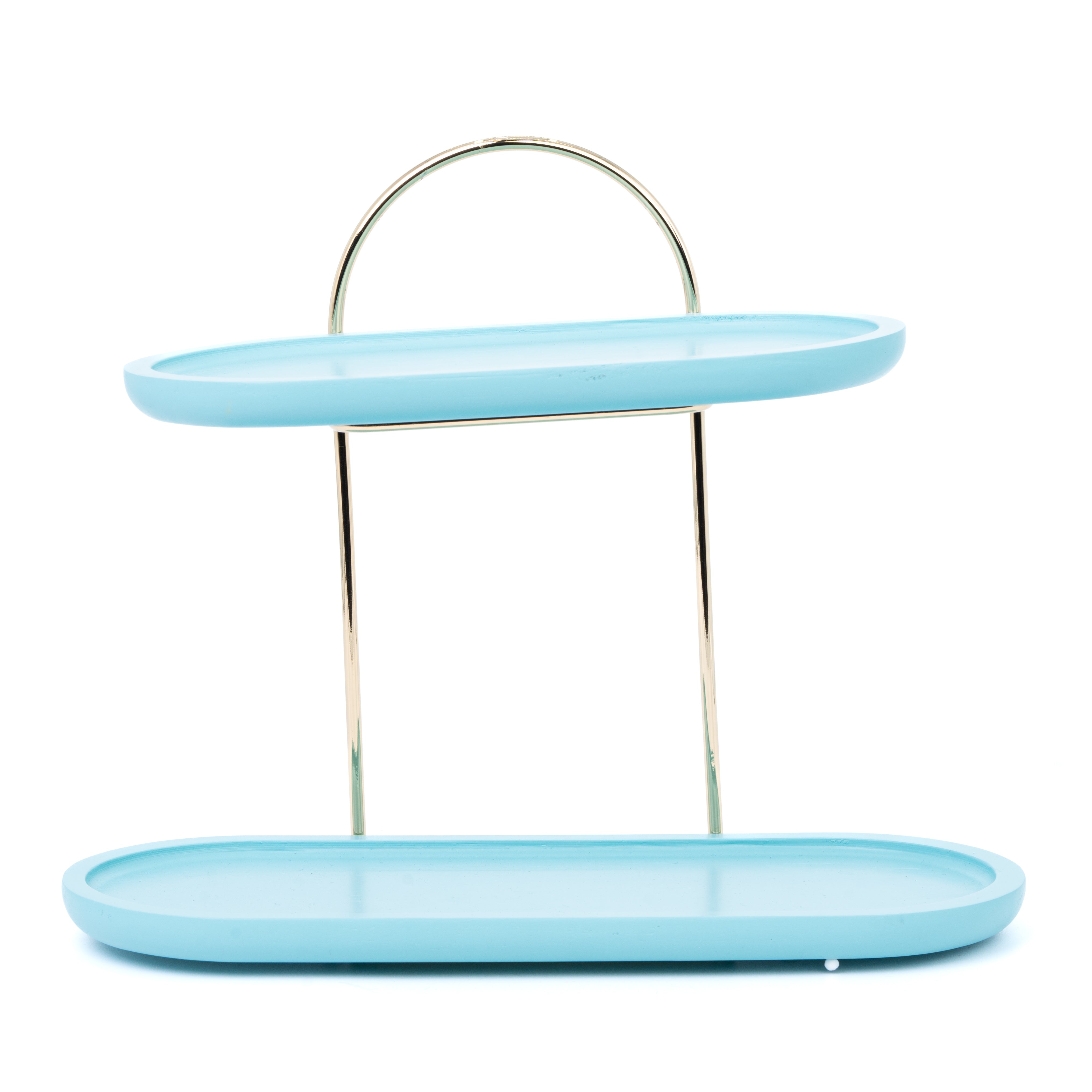 Alzatina a 2 piani ovali in Legno Color Polvere con struttura color oro