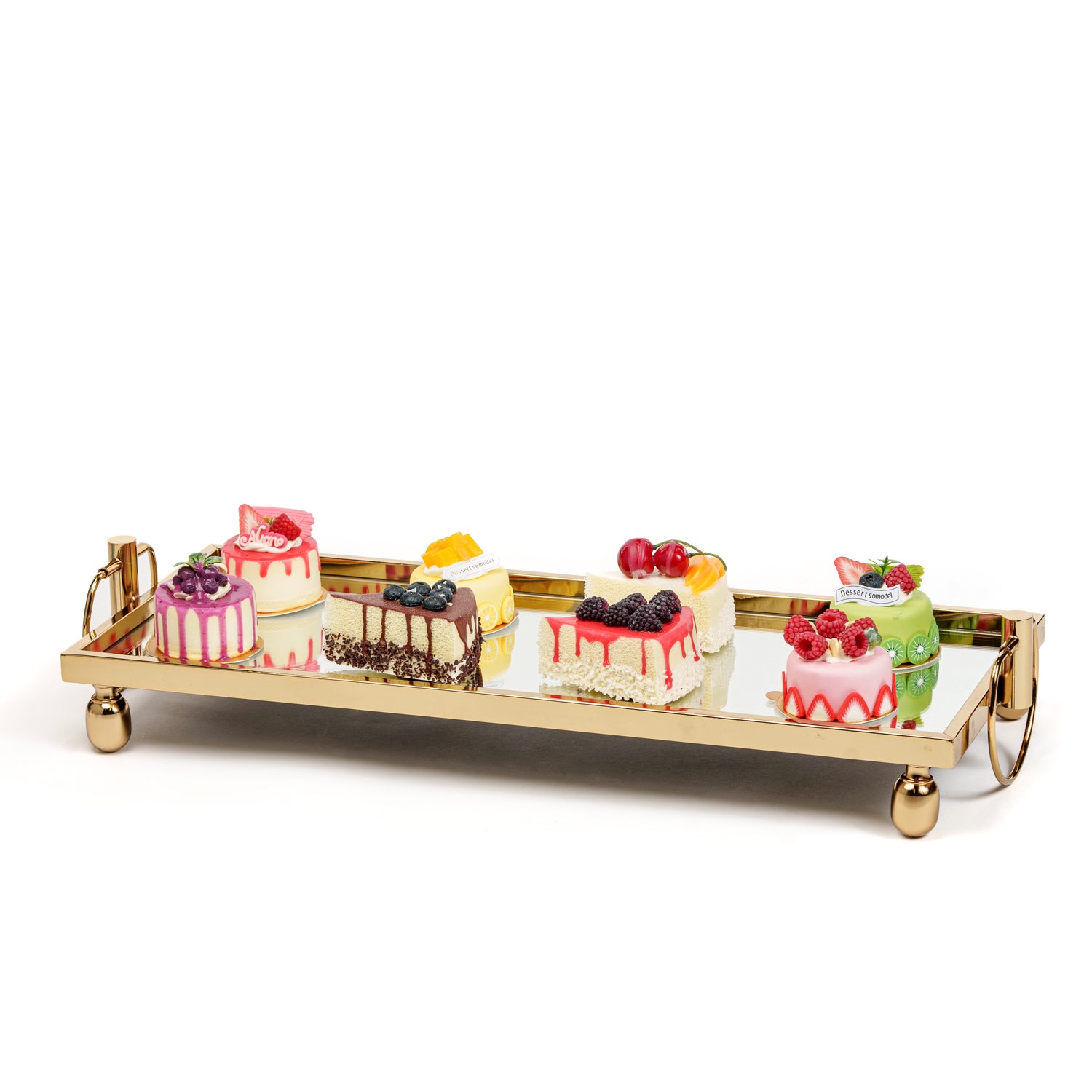 Vassoio Rettangolare con Struttura color Oro con piano a specchio