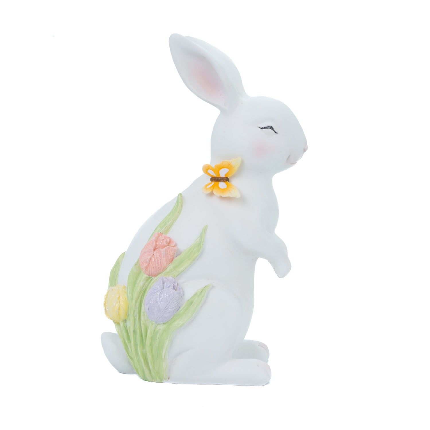 Coniglio bianco elegante con decorazione tulipani da 26cm, decorazione per pasqua, idea regalo