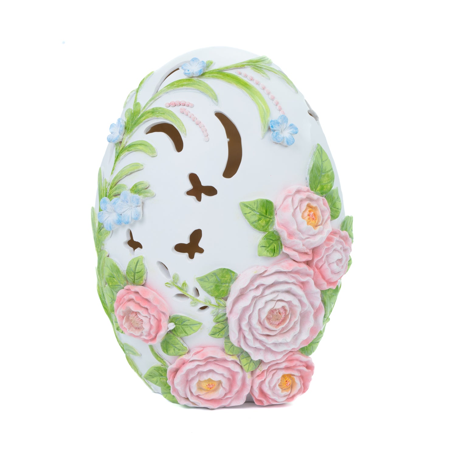 Uovo Led bianco decorativo con fiori, 20x25cm, decorazione per pasqua, idea regalo