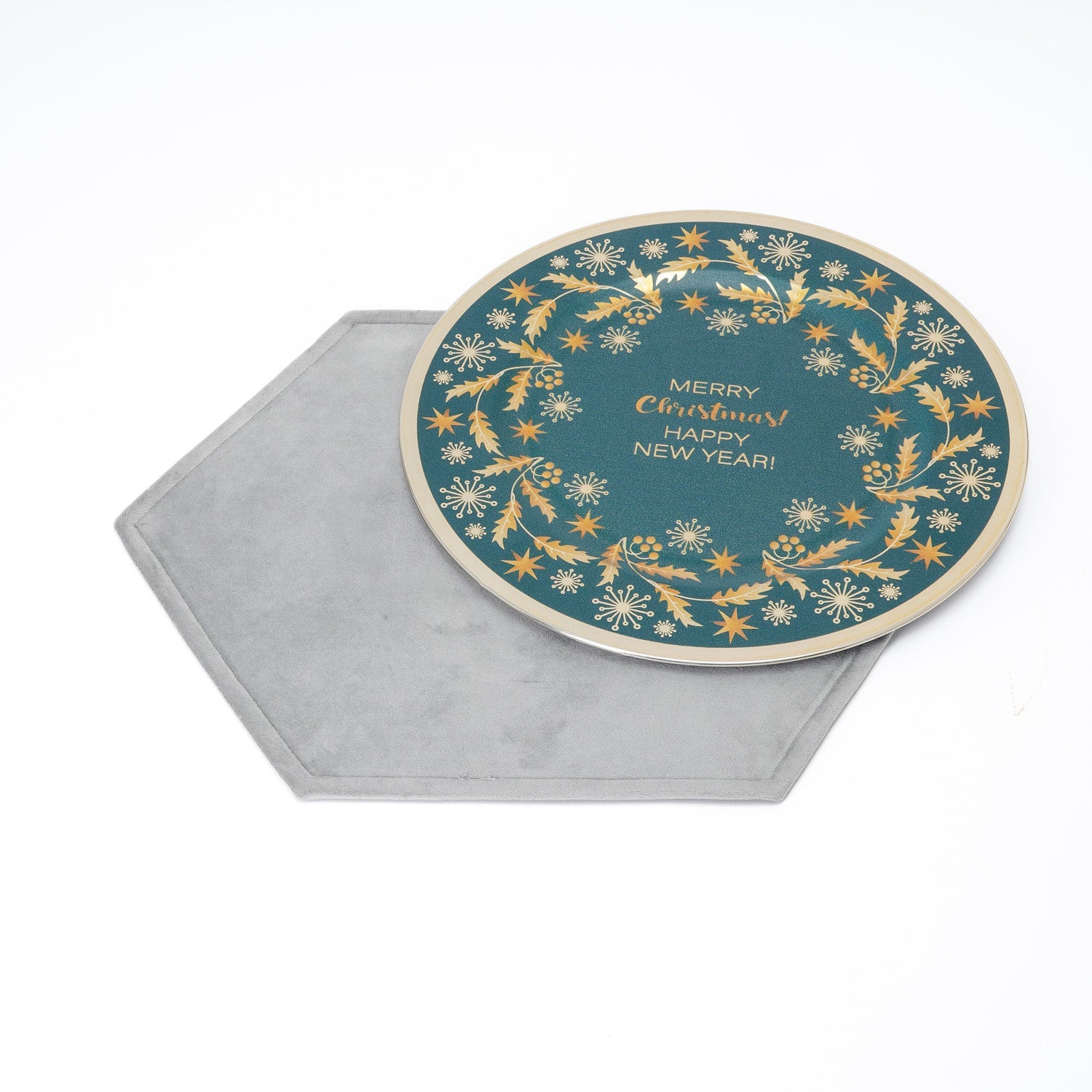 Tovaglietta sottopiatto esagonale in velluto grigio, 46X34CM