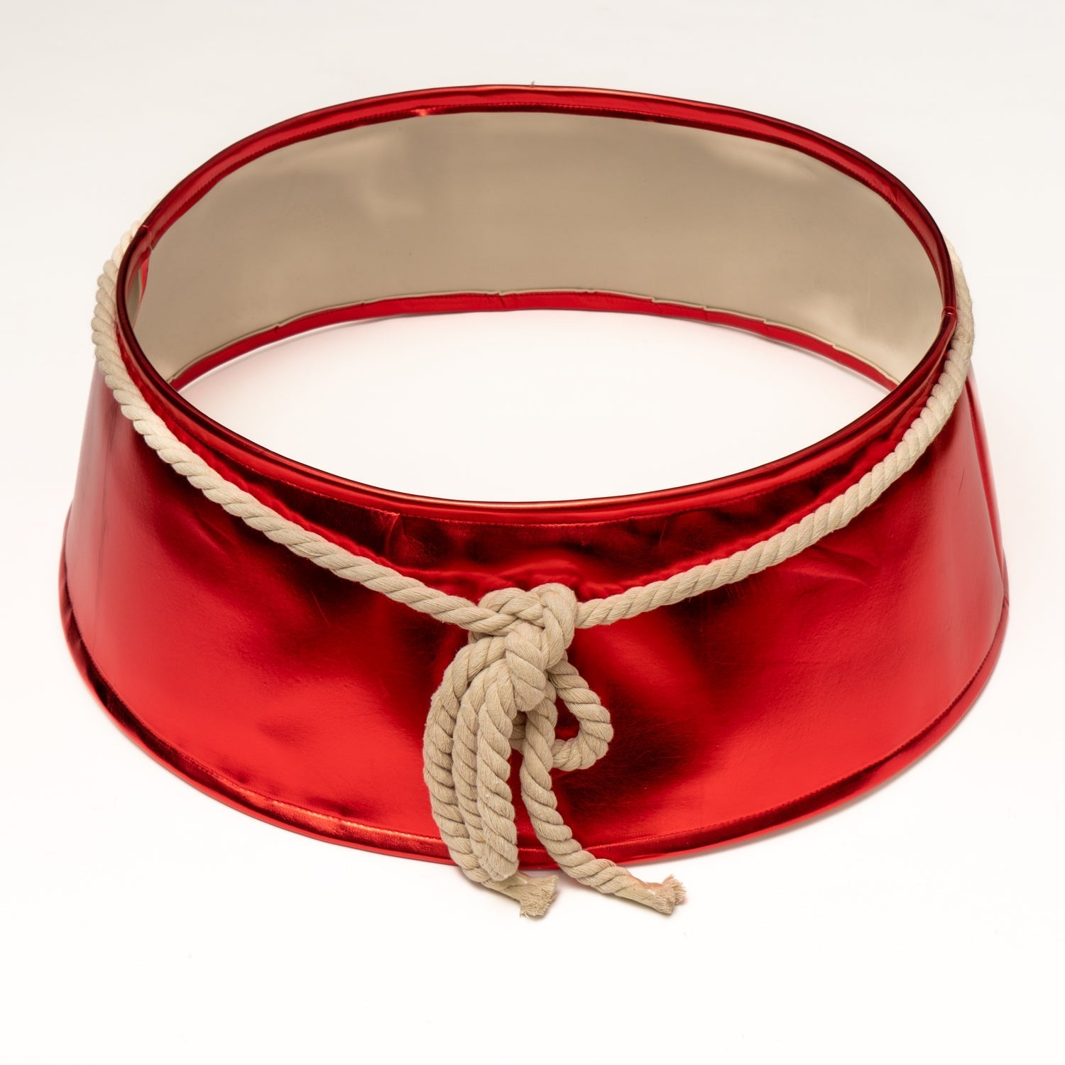 Copribase d'albero in ecopelle metallizzata, colore rosso. 65X53X23CM