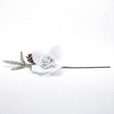 Pick Rosa Bianca in velluto con abetone e pigna, decorazioni Natalizie, confezionamento