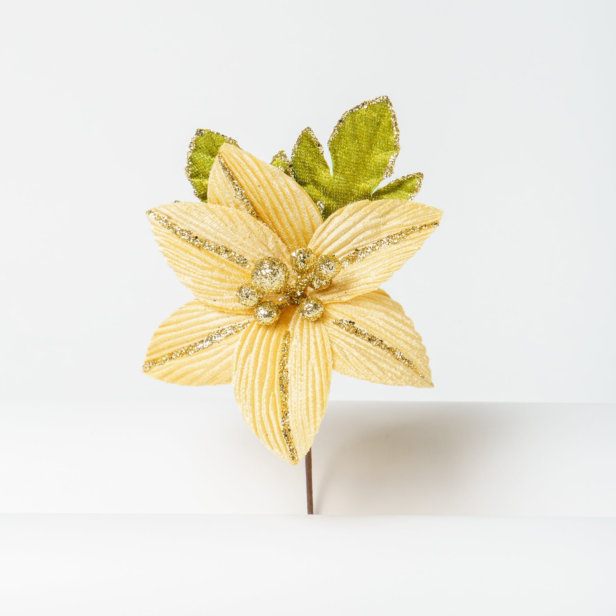 Fiore Stella di Natale in velluto Oro 12x13cm