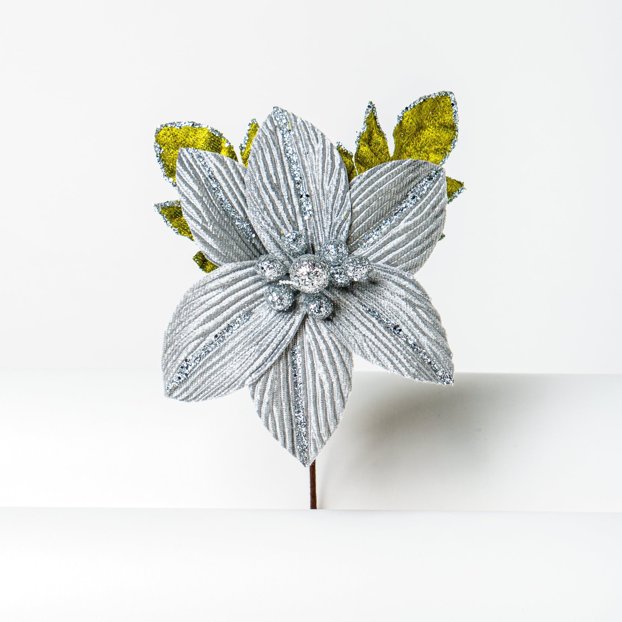 Fiore Stella di Natale in velluto Argento 12x13cm