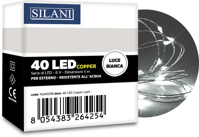 Luce di natale copper 40 MICROLED luce bianco freddo a batterie 4 m