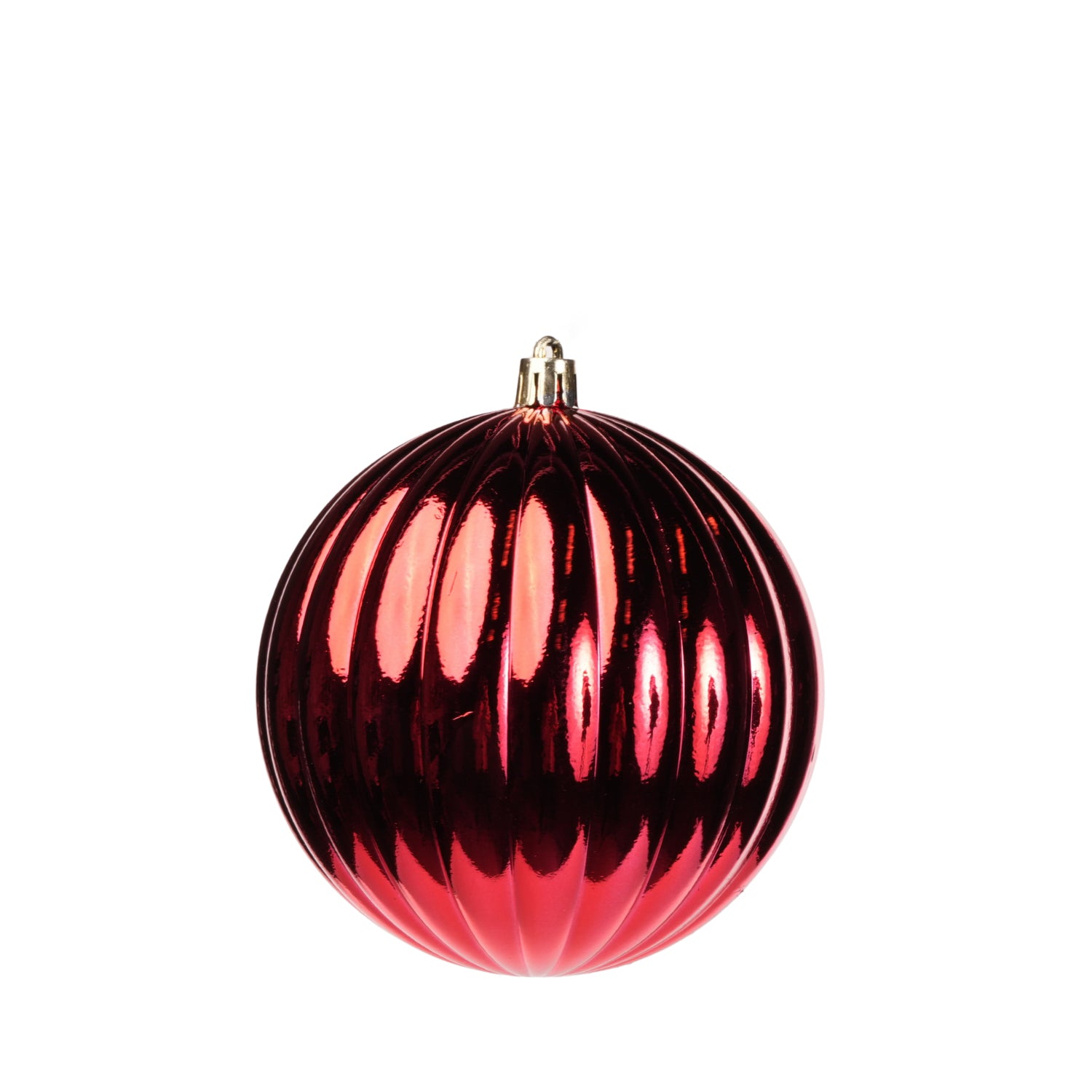 Palline in plastica rigate, colore rosso metallizzato, diametro di 12CM