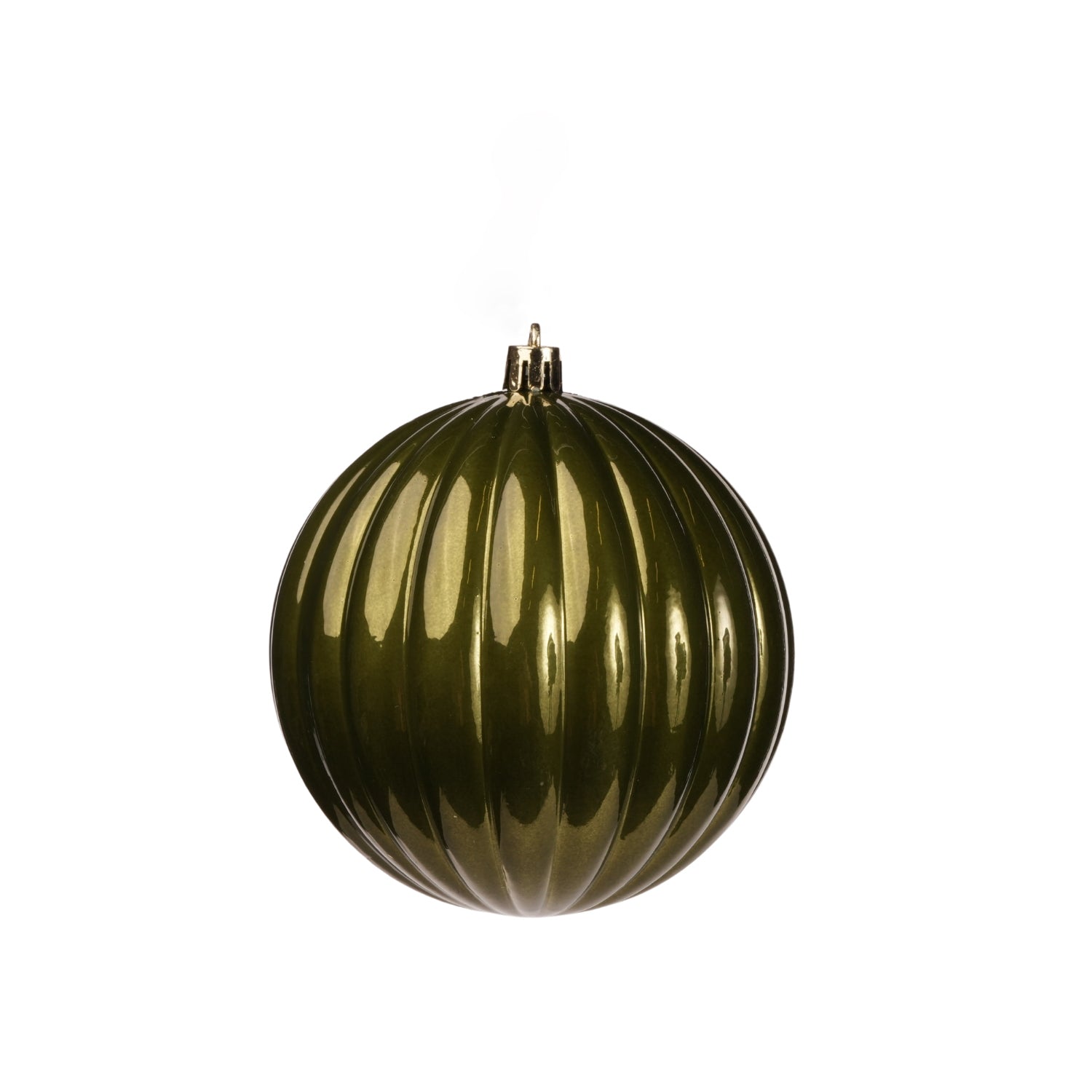 Pallina in plastica rigata, colore verde muschio, diametro di 15CM