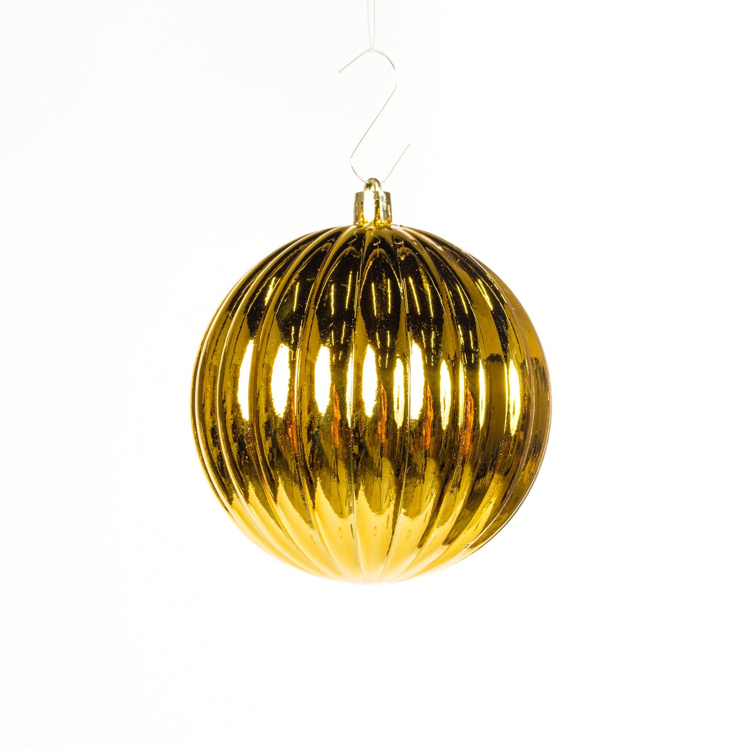 Pallina in plastica rigata, colore oro metallizzato, diametro di 20CM