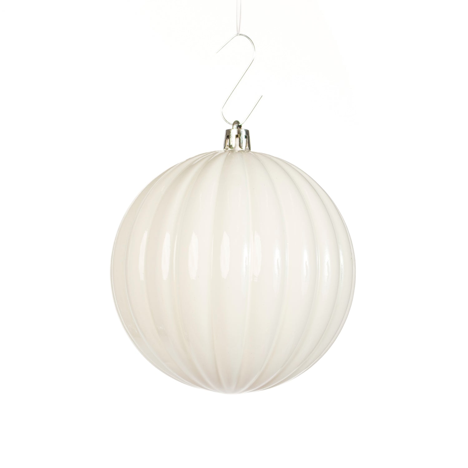 Pallina in plastica rigata, colore bianco, diametro di 20CM