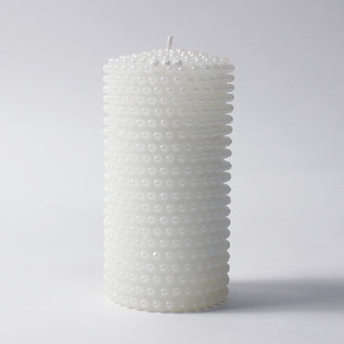 Candela cilindrica bianca con perle Ø 7CM X 15CM