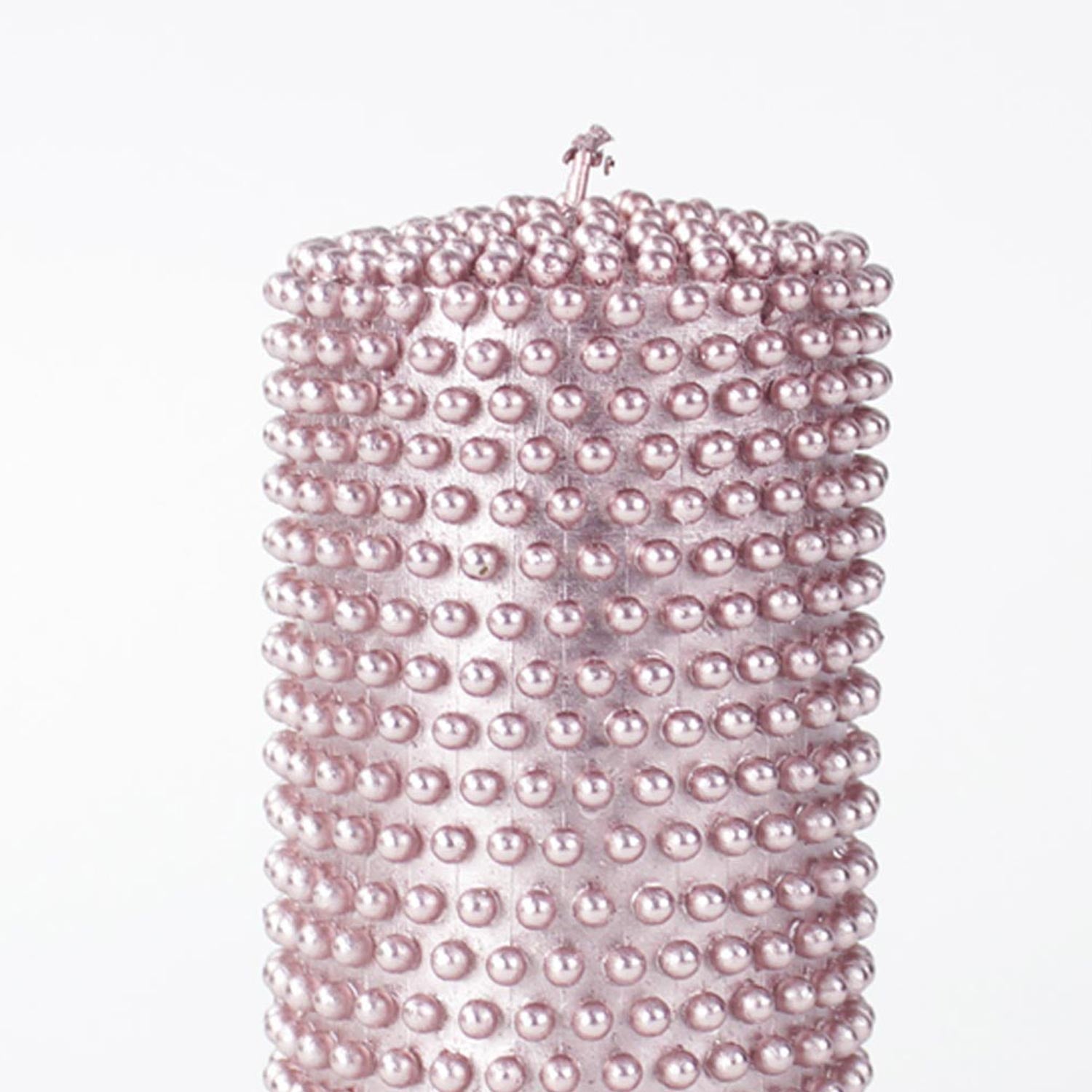 Candela cilindrica rosa con perle Ø 7CM X 20CM