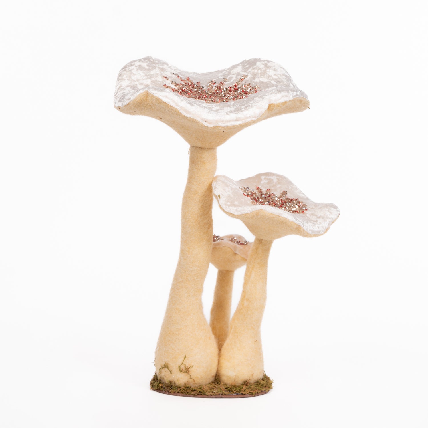 Decorazione 3 funghi crema, 34X25X45Cm