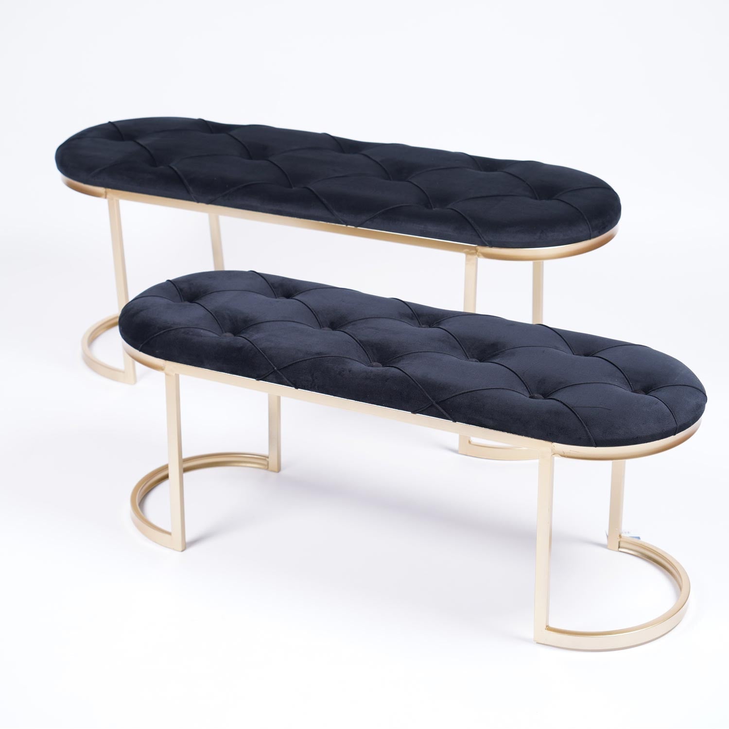 Panche in Velluto ovali Nero set di 2