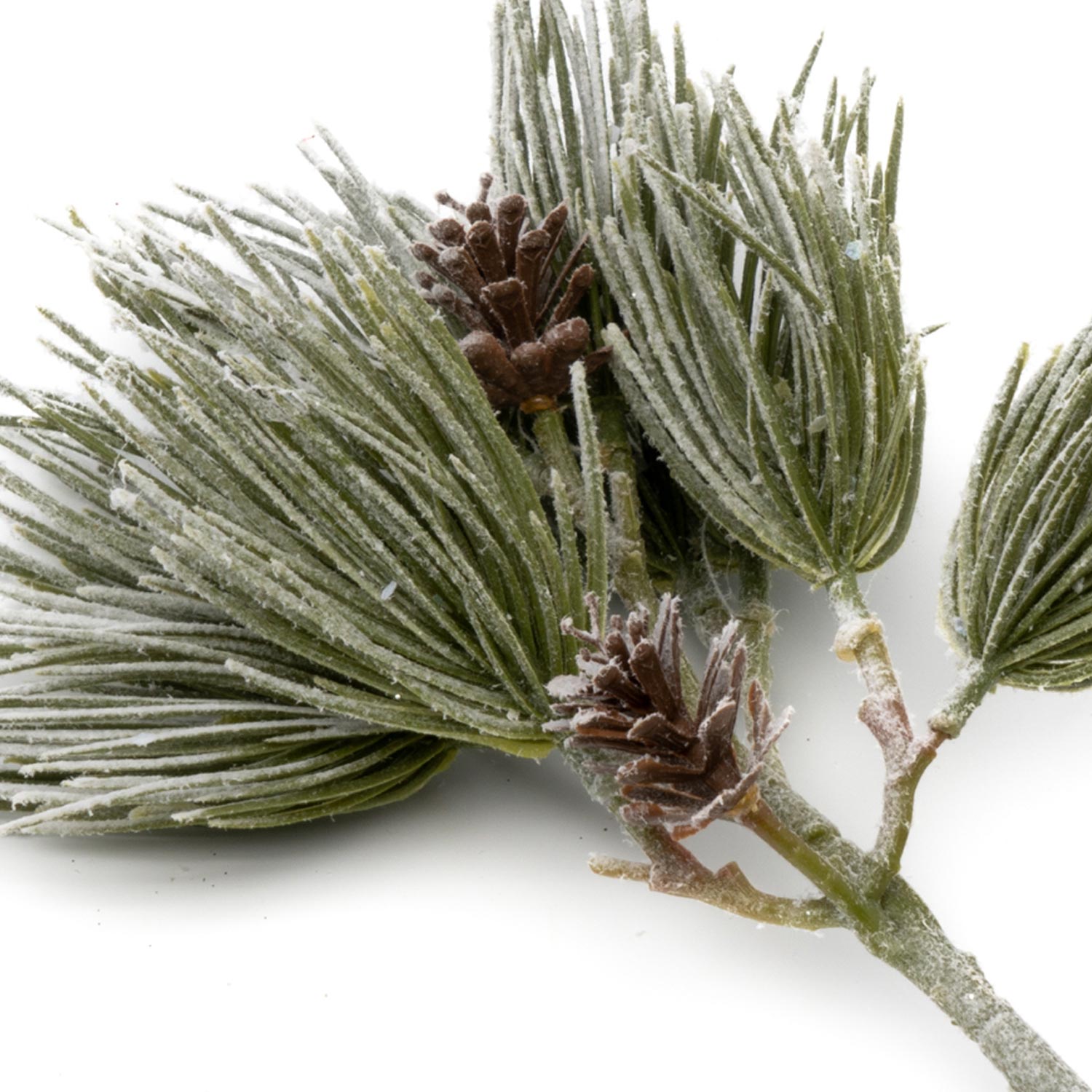 Pick Ramo verde innevato con pigne, decorazioni Natalizie, confezionamento