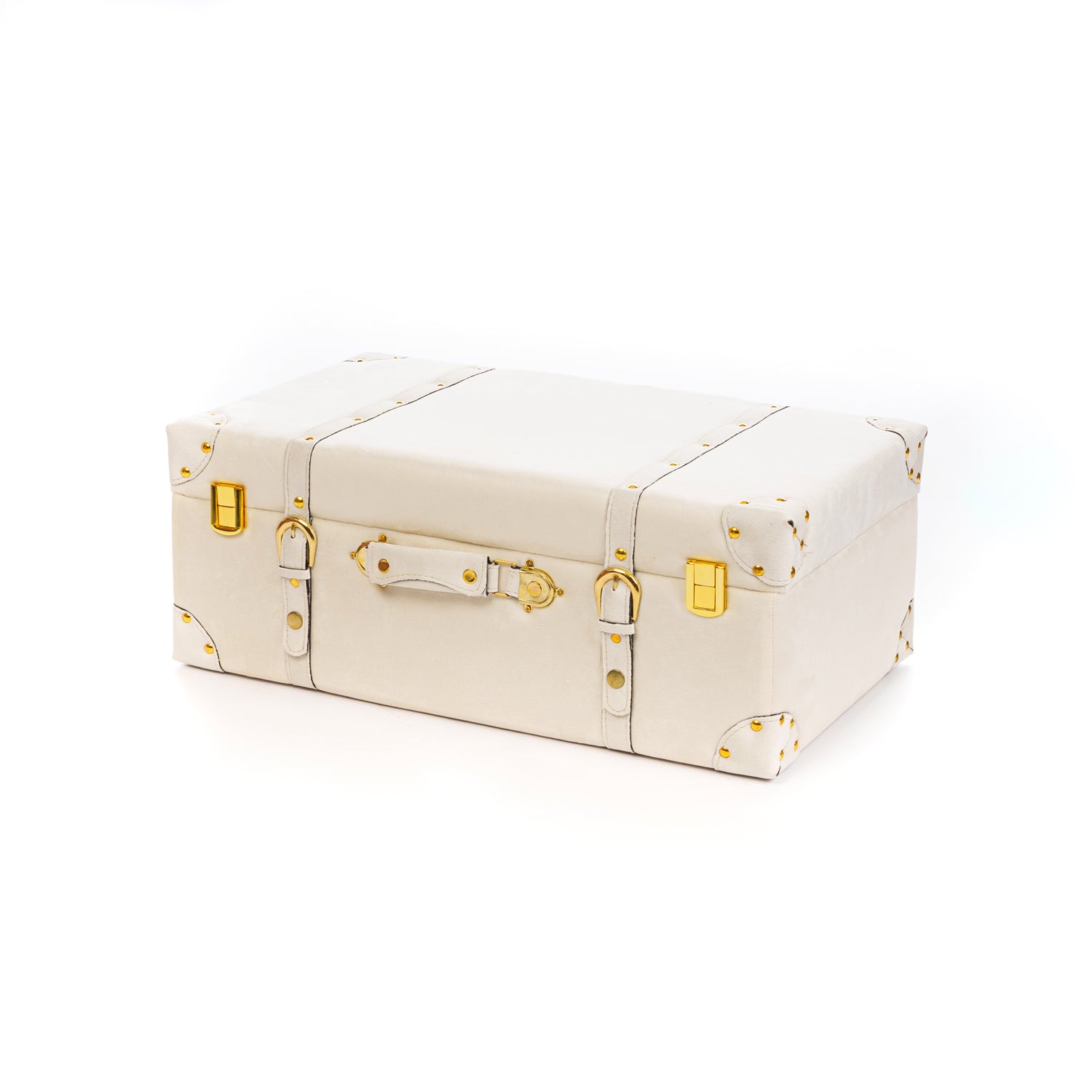 Set 3 bauli a forma di valigia in velluto crema
