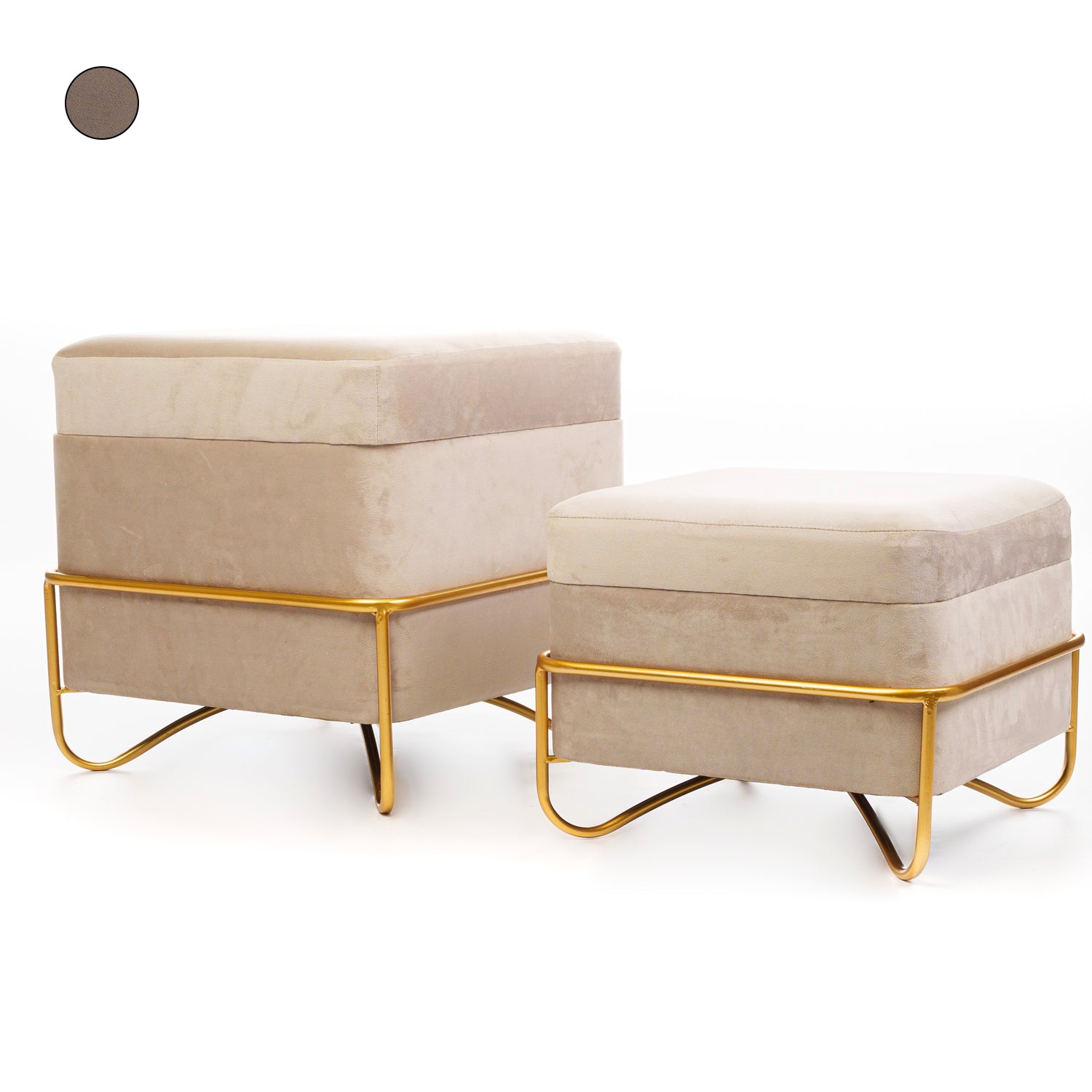 Set 2 pouf quadrati in velluto fango 49X49X49CM / 42X42X32CM