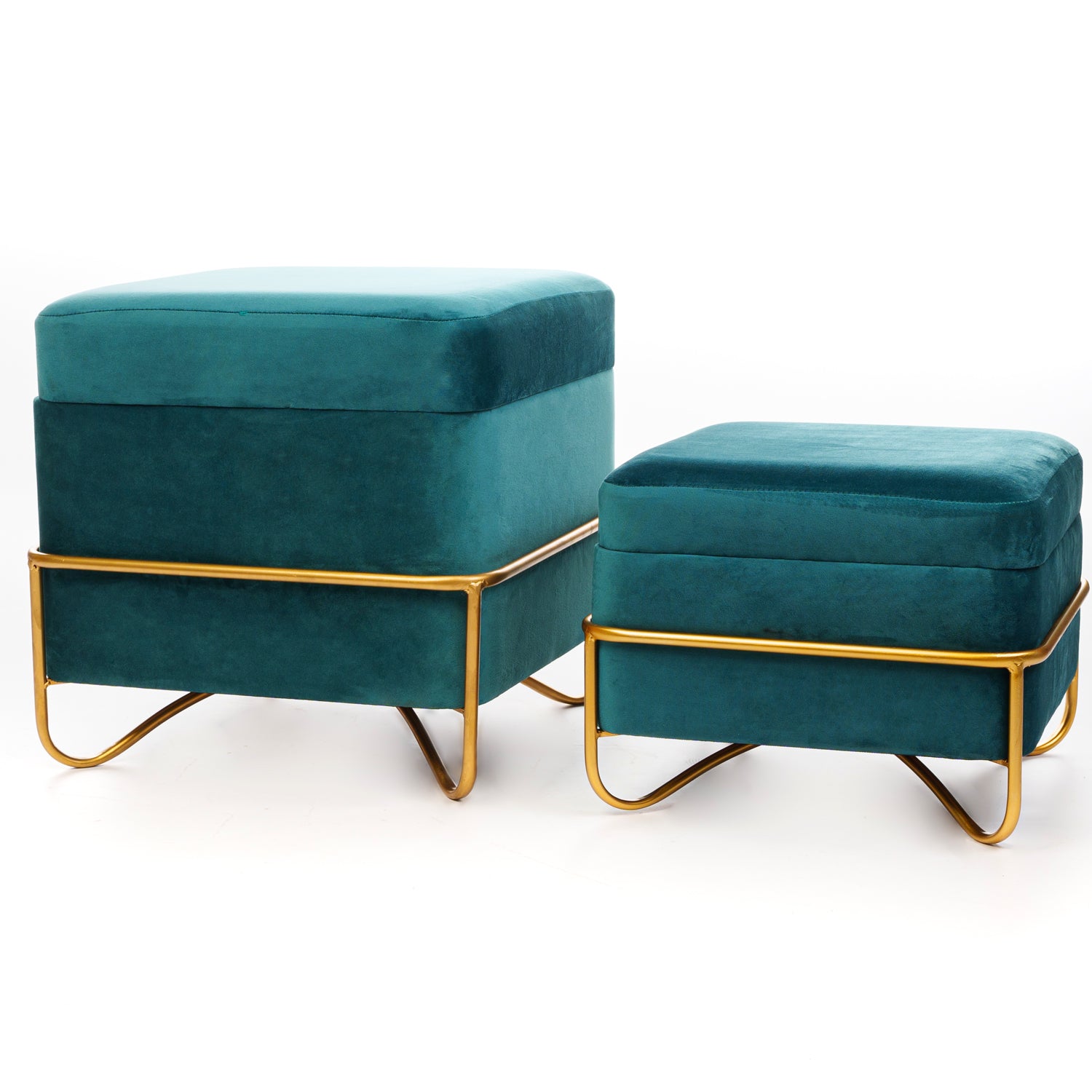 Set 2 pouf quadrati in velluto verde 49X49X49CM / 42X42X32CM