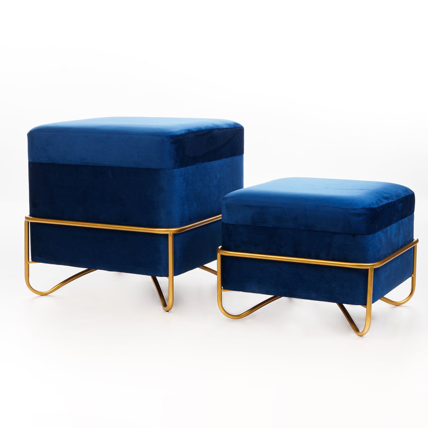 Set 2 pouf quadrati in velluto blu 49X49X49CM / 42X42X32CM