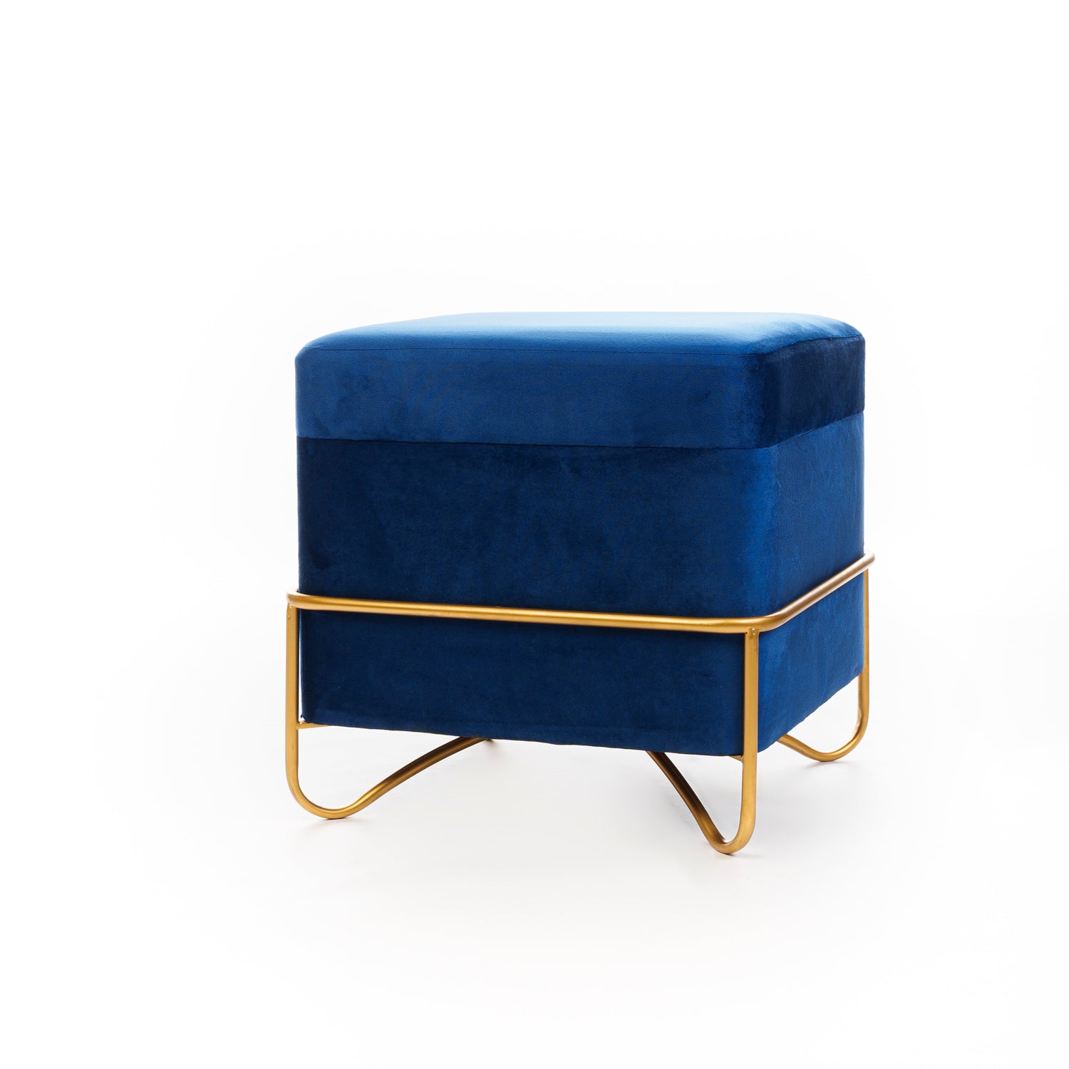 Set 2 pouf quadrati in velluto blu 49X49X49CM / 42X42X32CM