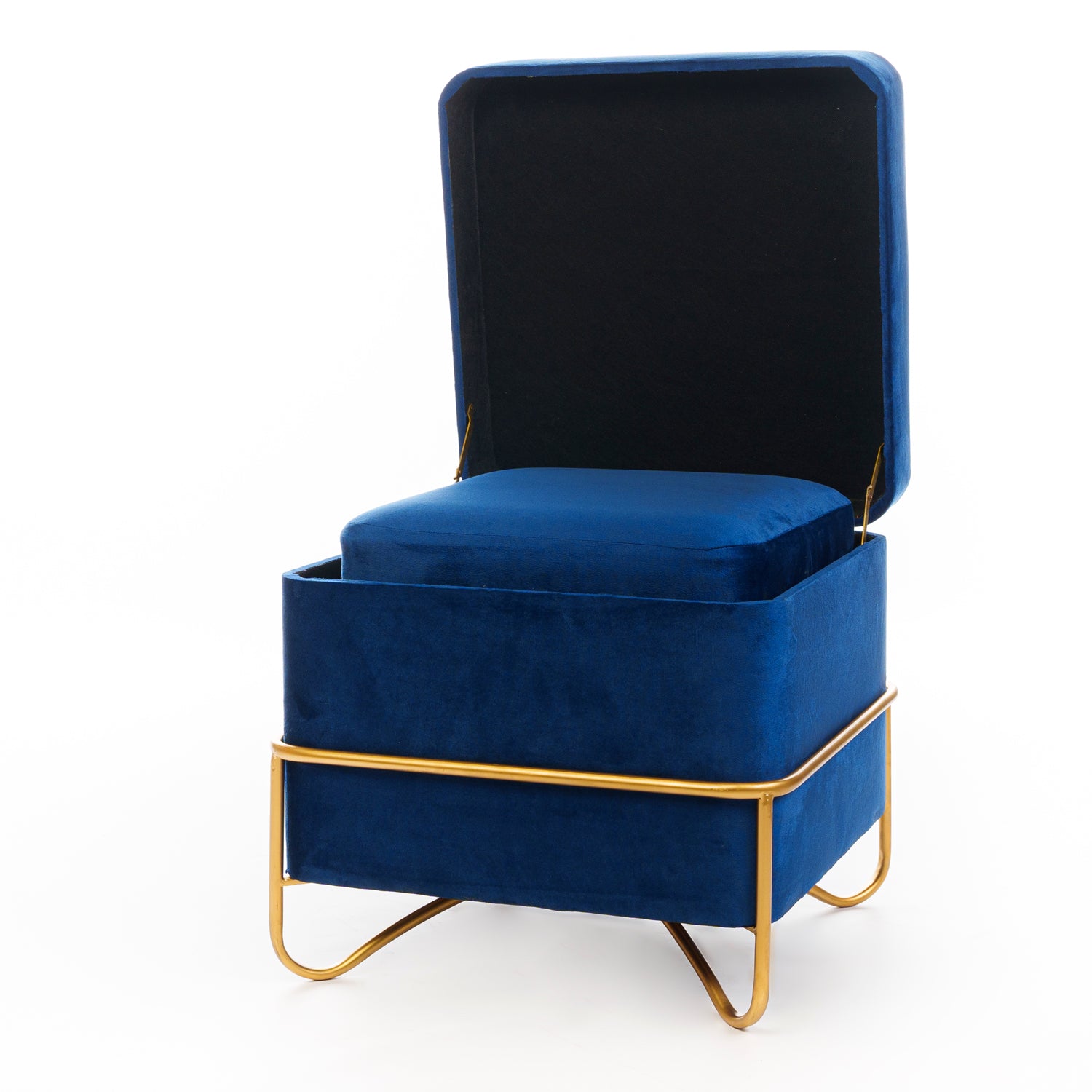 Set 2 pouf quadrati in velluto blu 49X49X49CM / 42X42X32CM